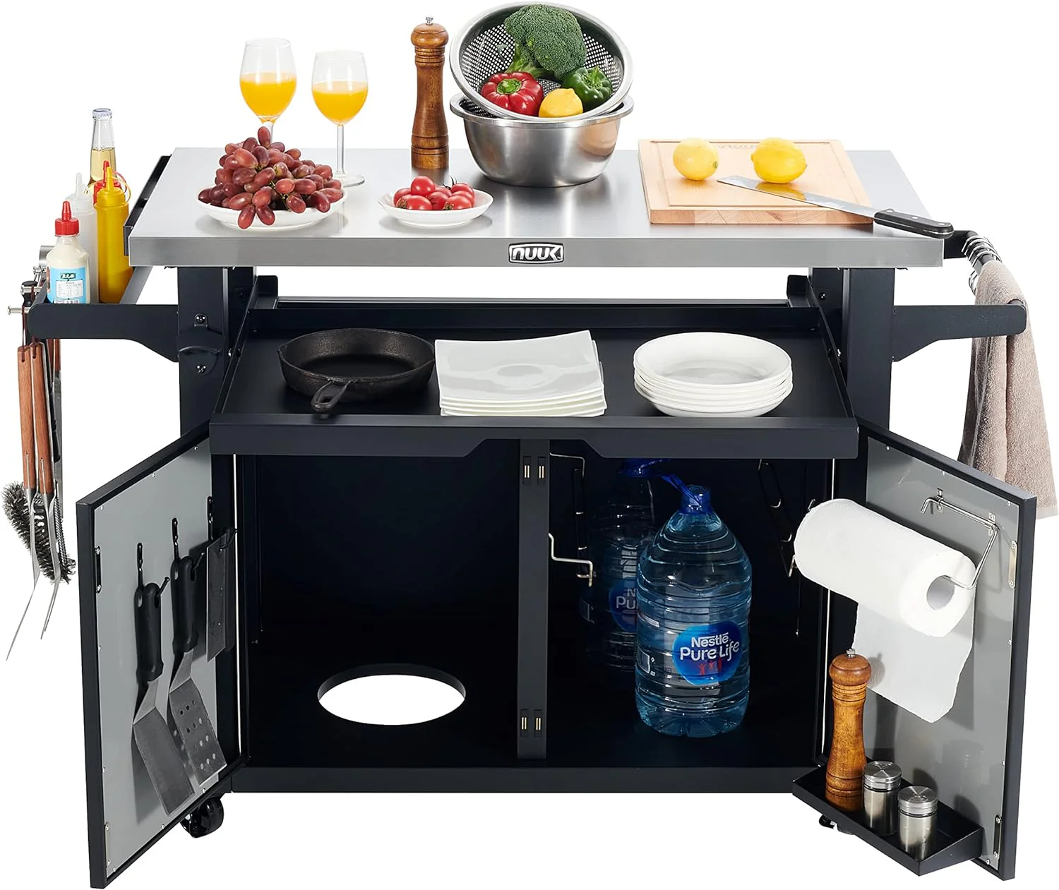 42-Inch Rolling Outdoor Kitchen Island and BBQ Serving Cart