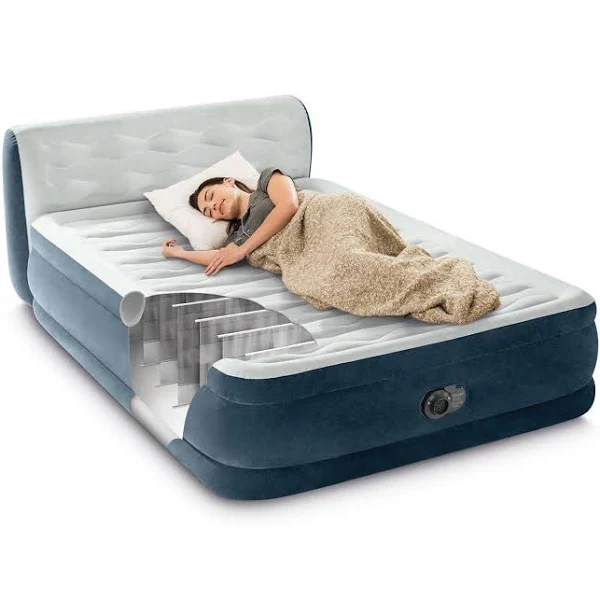 Intex 18 Pillow Top Air Mattress with Electric Pump and Headboard - Queen Size