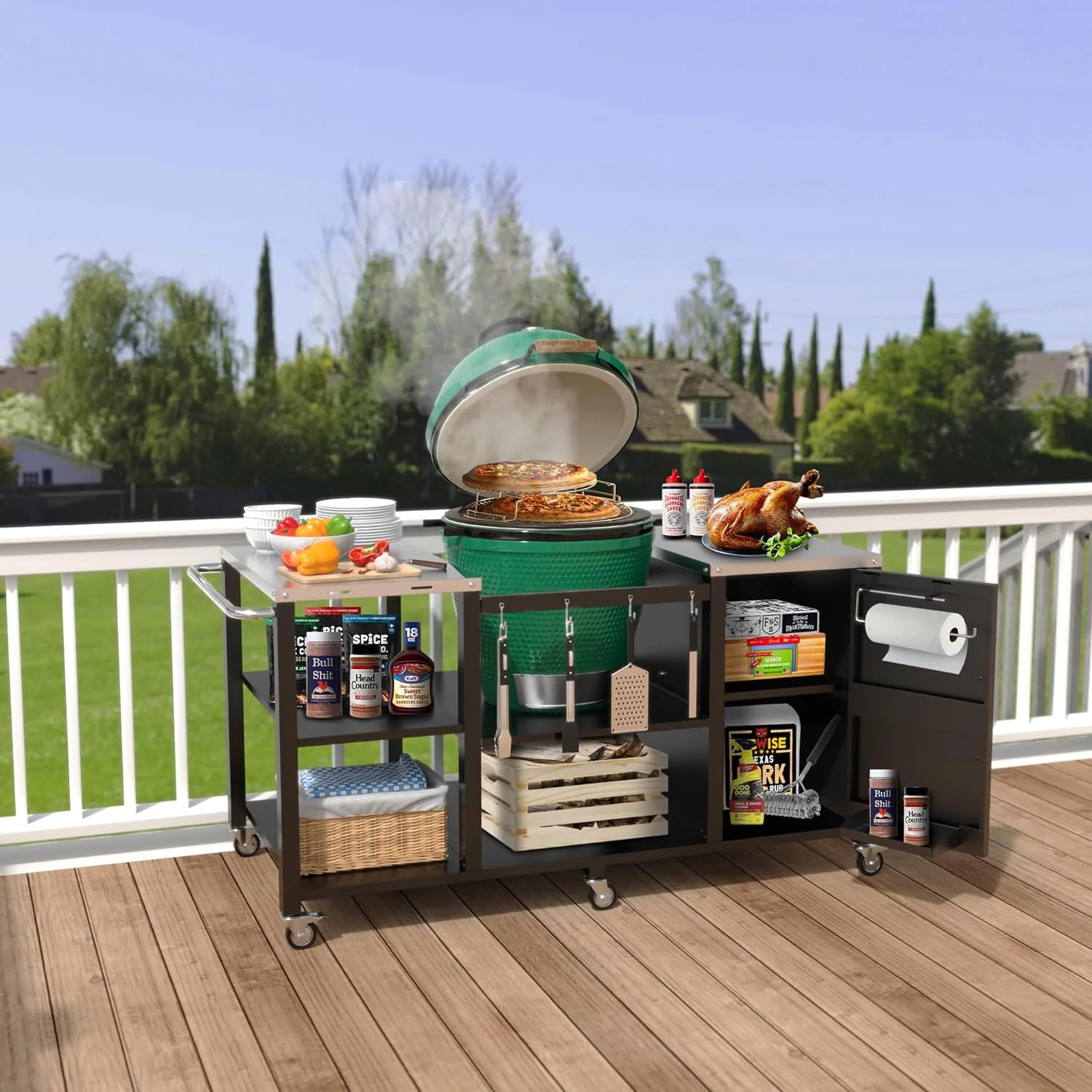 Grill Table for Ceramic Style Grills | Heavy Duty Outdoor Prep Station