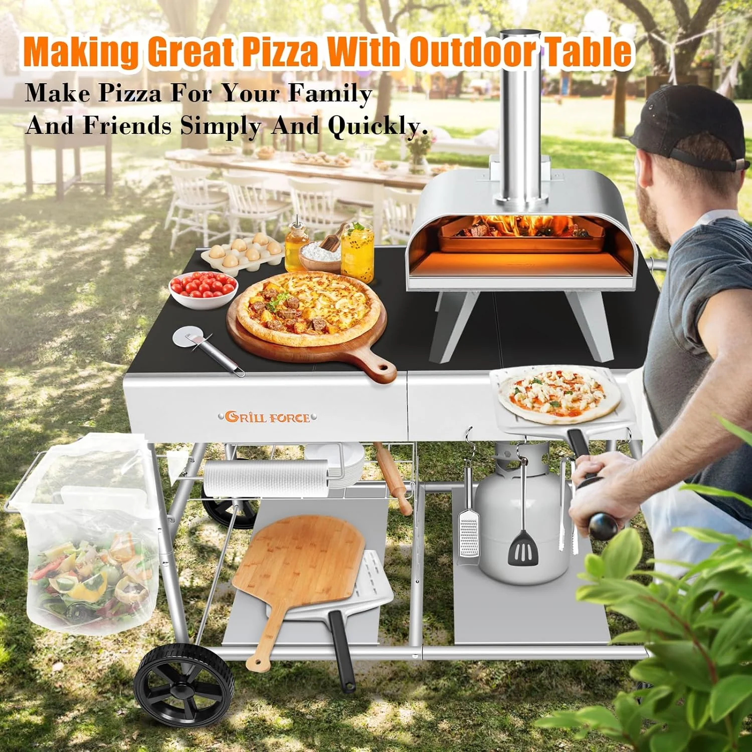 Portable Outdoor Pizza Oven Table Stand - Fits Ooni, Ninja, Blackstone