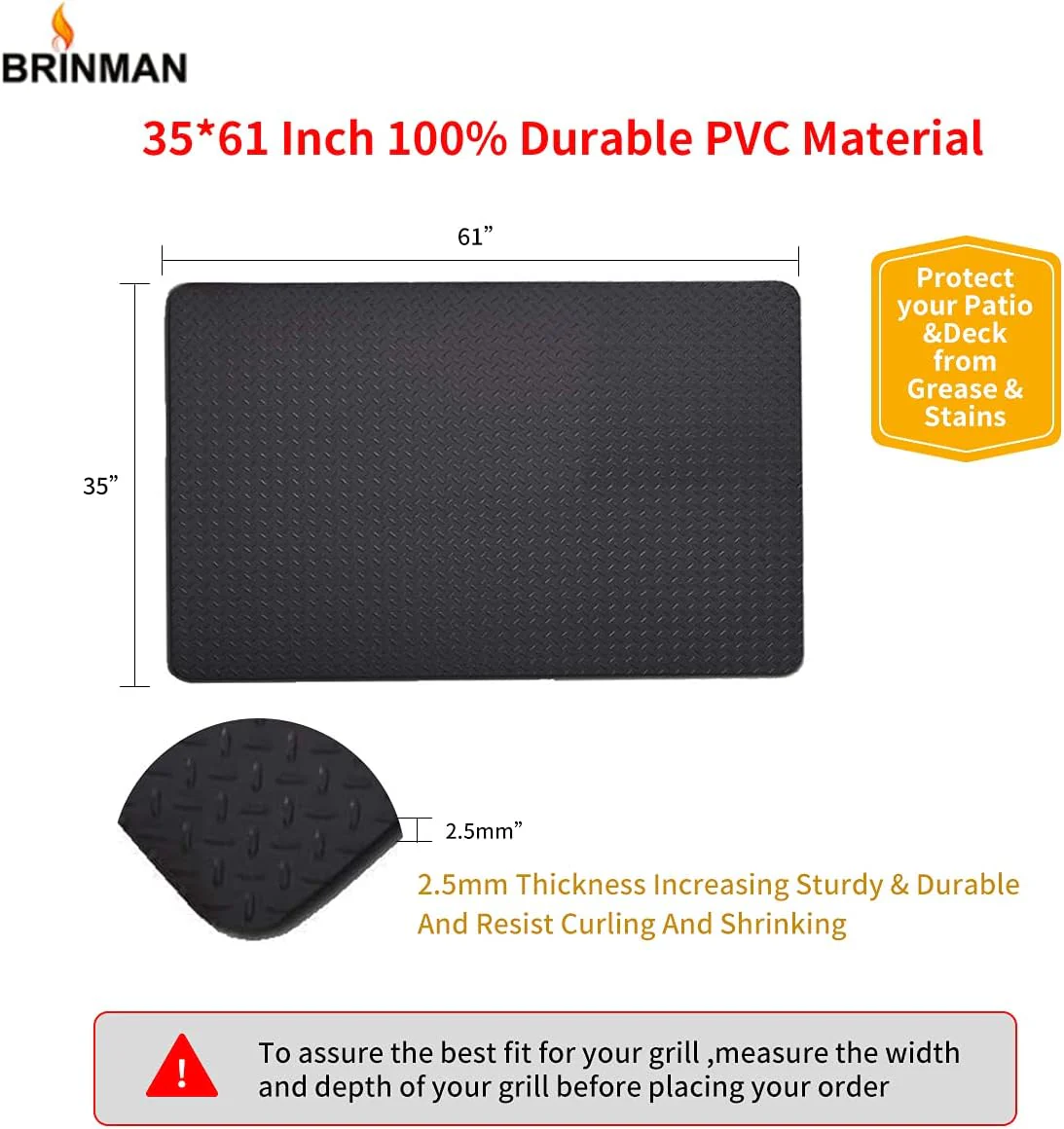 Fire Resistant Rug for Fireplace, Hearth Pad for Wood Stove, Durable 36 x 61 Inch PVC Flame Retardant Mat