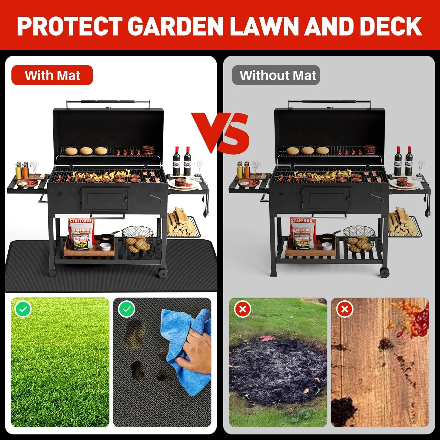 Large 60 x 40 Inch Under Grill Mat for Outdoor Grill Deck Protector, Double-Sided Fireproof Grill Pad