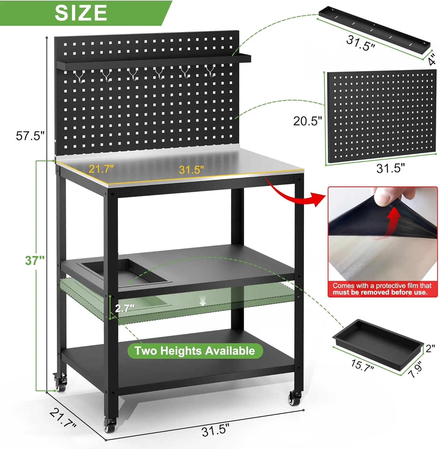 304 Stainless Steel Outdoor Grill Cart with Wheels | Movable BBQ Cart with Pegboard