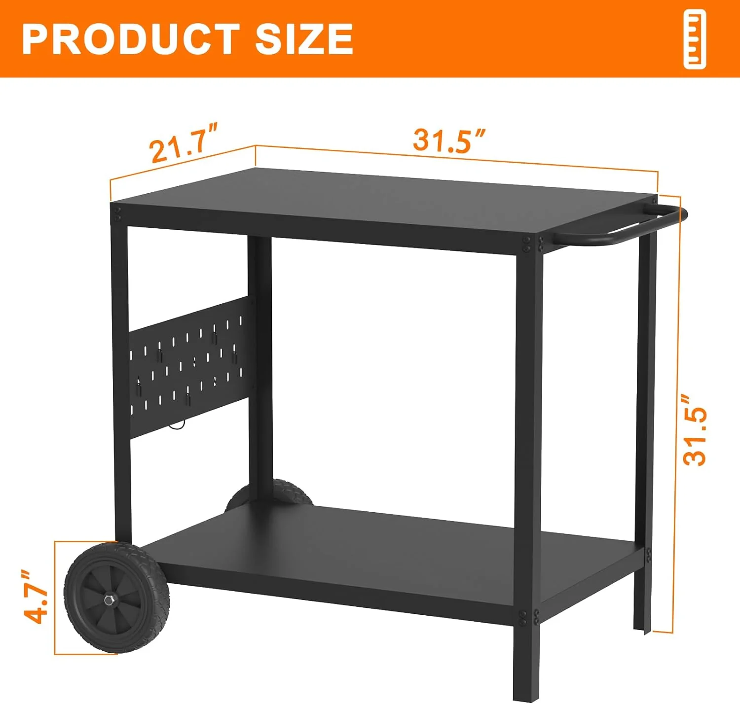 Double-Shelf Grill Table with Movable Pizza Oven Stand - Outdoor Kitchen Island