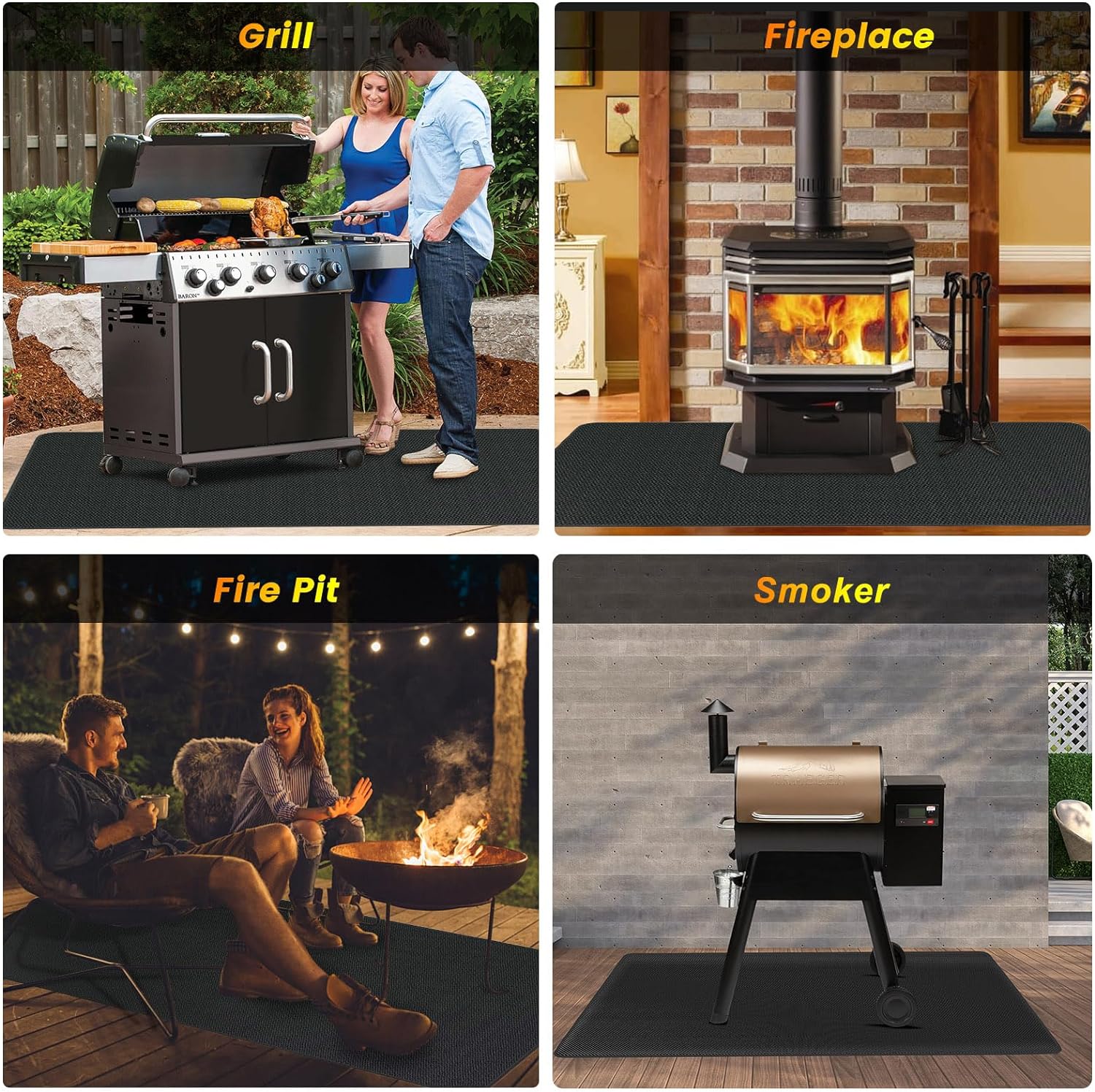 Double Layer Thickened Large Under Grill Mat 90x48 Inch, Fireproof Mat with Anti-Slip Rug 2-in-1