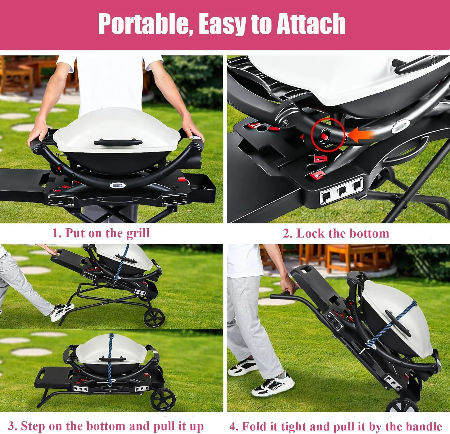 Portable Grill Cart for Weber Q Series and Collapsible Griddle Stand