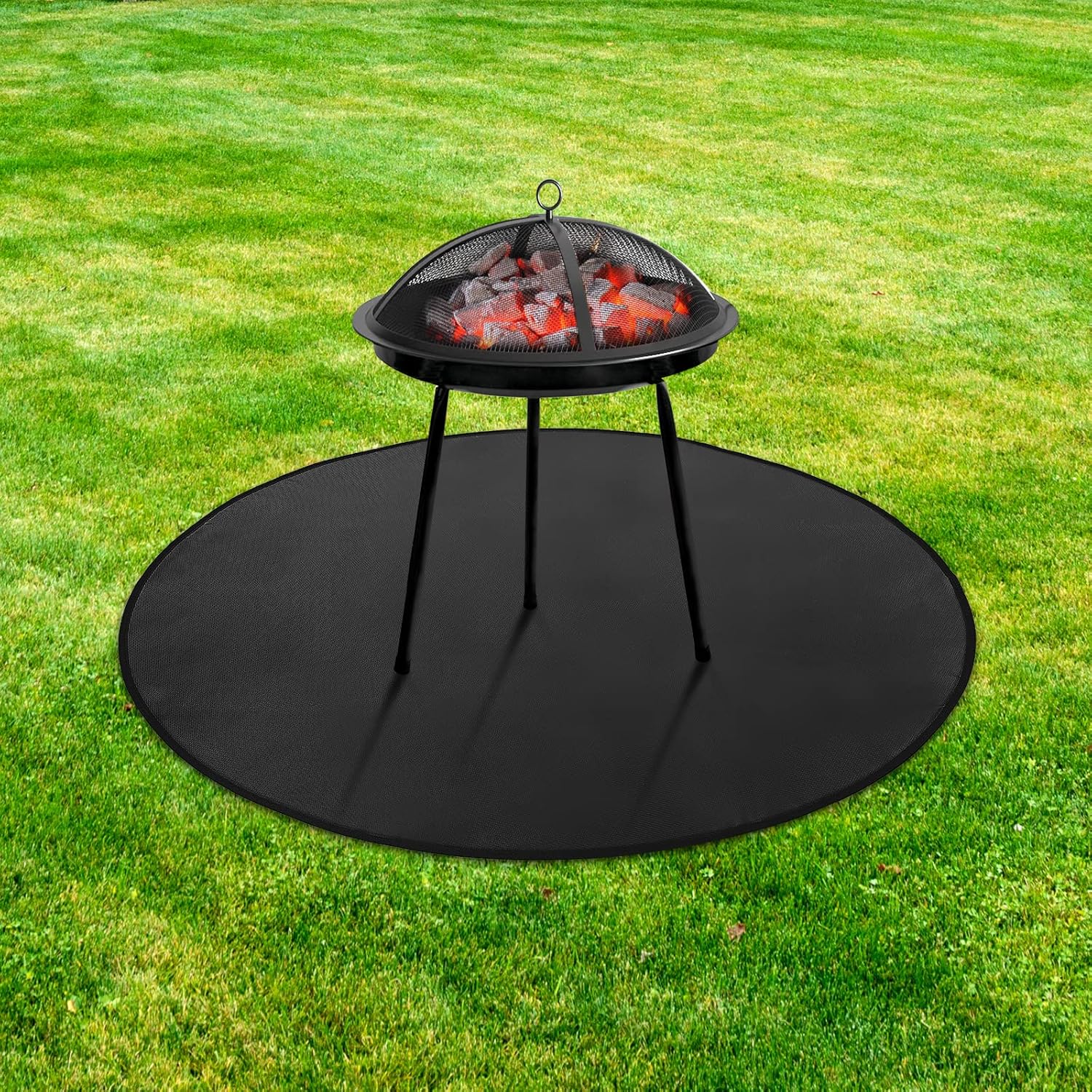 48 Inch Round Fire Pit Mat, Outdoor Grill Deck Protector, Fireproof BBQ Mat