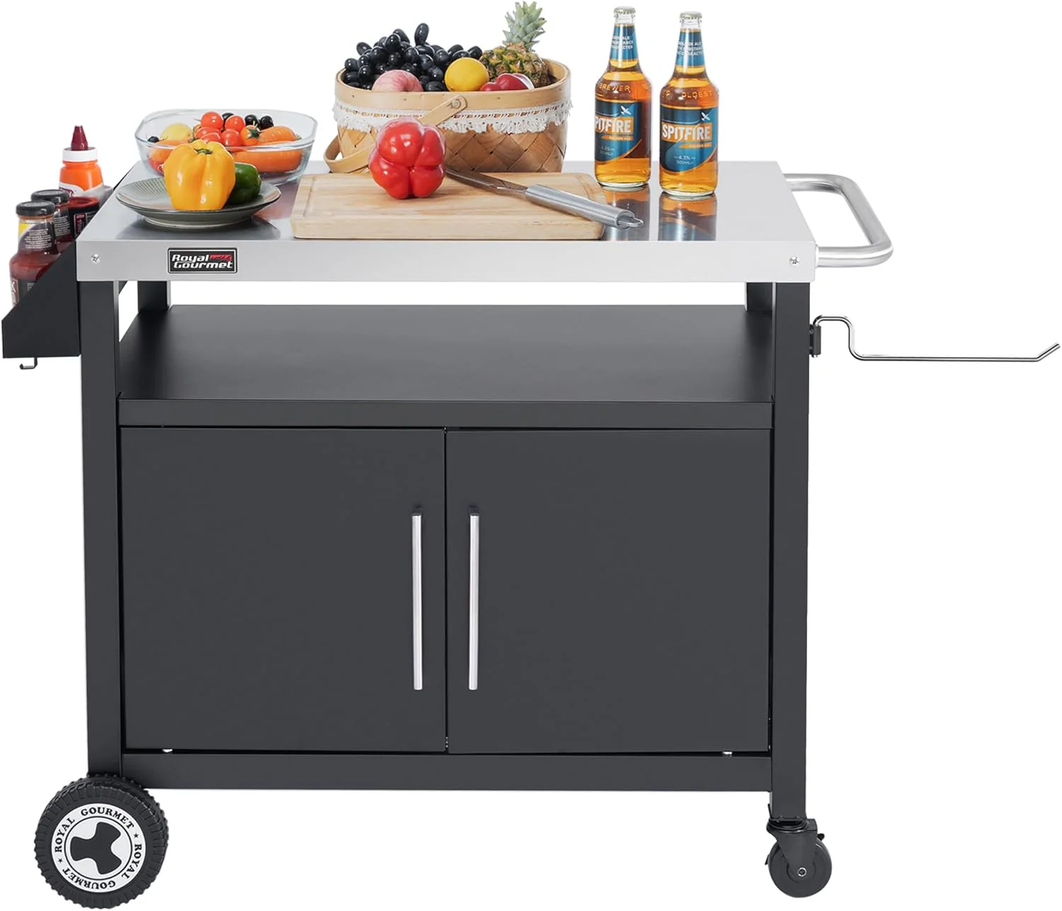 Outdoor Grill Cart with Wheels - Stainless Steel Kitchen Island