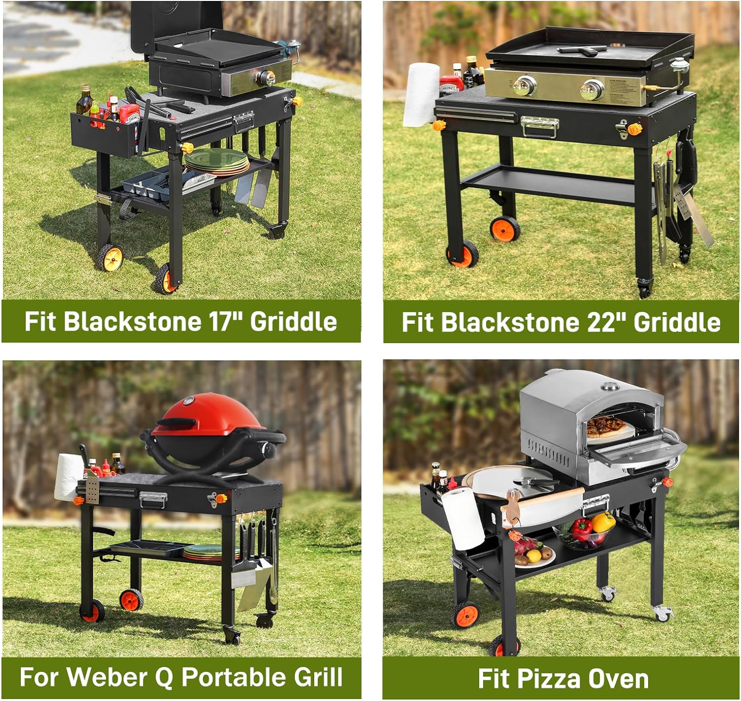 Portable Grill Table with Wheels - Folding Outdoor Grill Stand