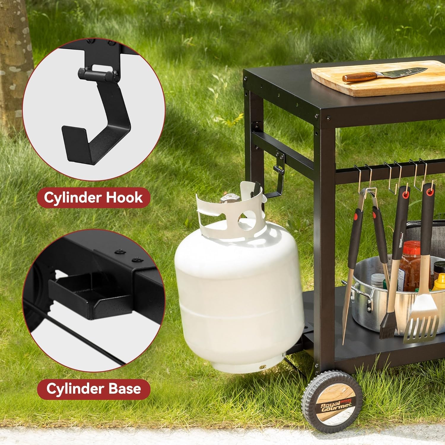 Multifunctional Dining Cart Table - Stainless Steel Flattop Grill, Hooks, Side Handle