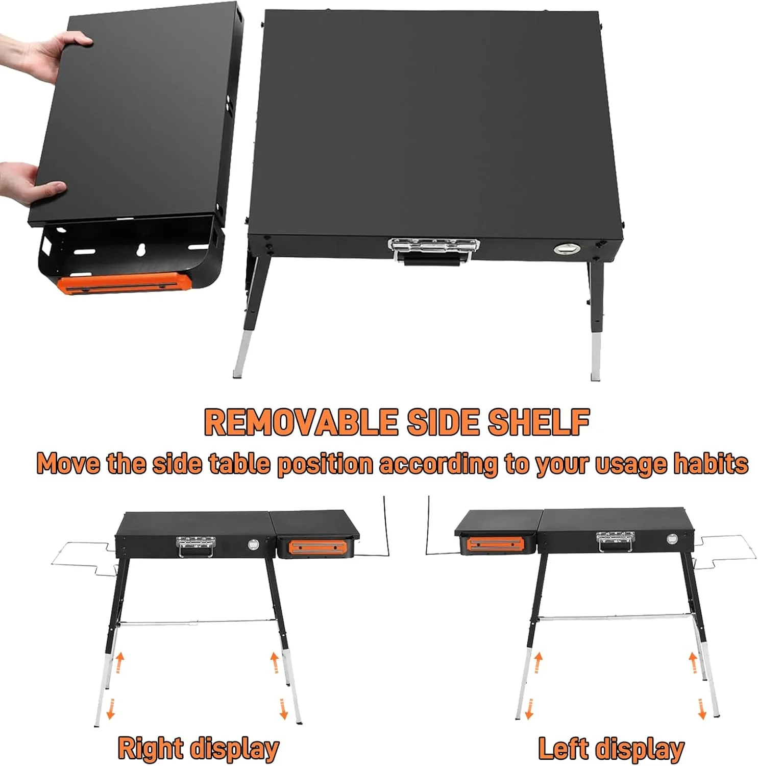 Foldable Portable Grill Table for 17 or 22 inch Griddle - Adjustable Legs, Trash Holder