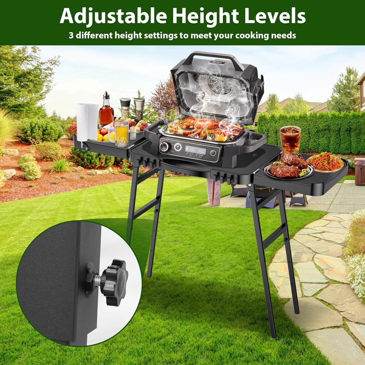 Portable Folding Grill Stand with Adjustable Legs - Fits Ninja Woodfire Grill, Blackstone Griddle, Ooni Pizza Oven