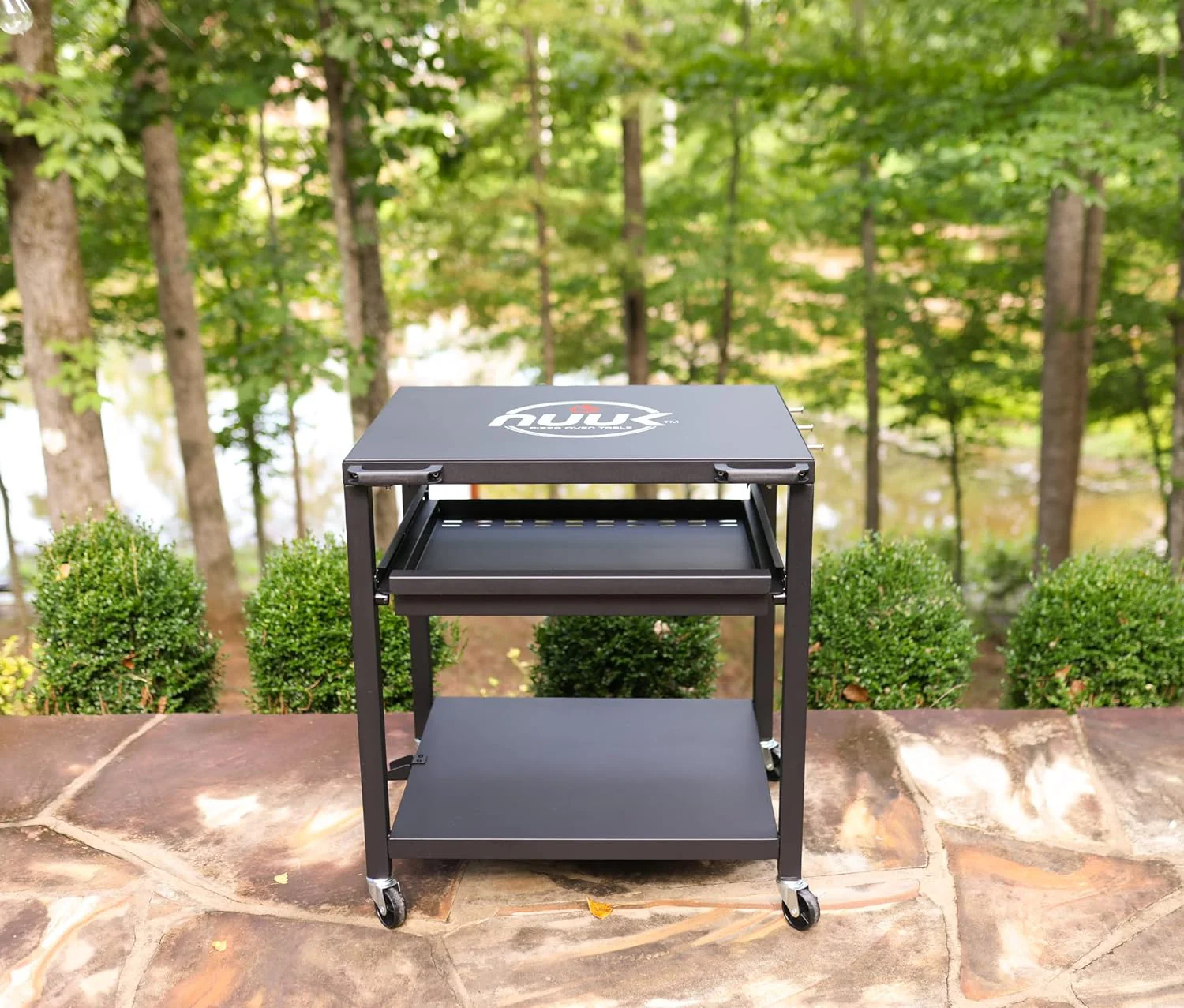 Three-Shelf Heavy Duty Rolling Outdoor Pizza Oven Table, 24