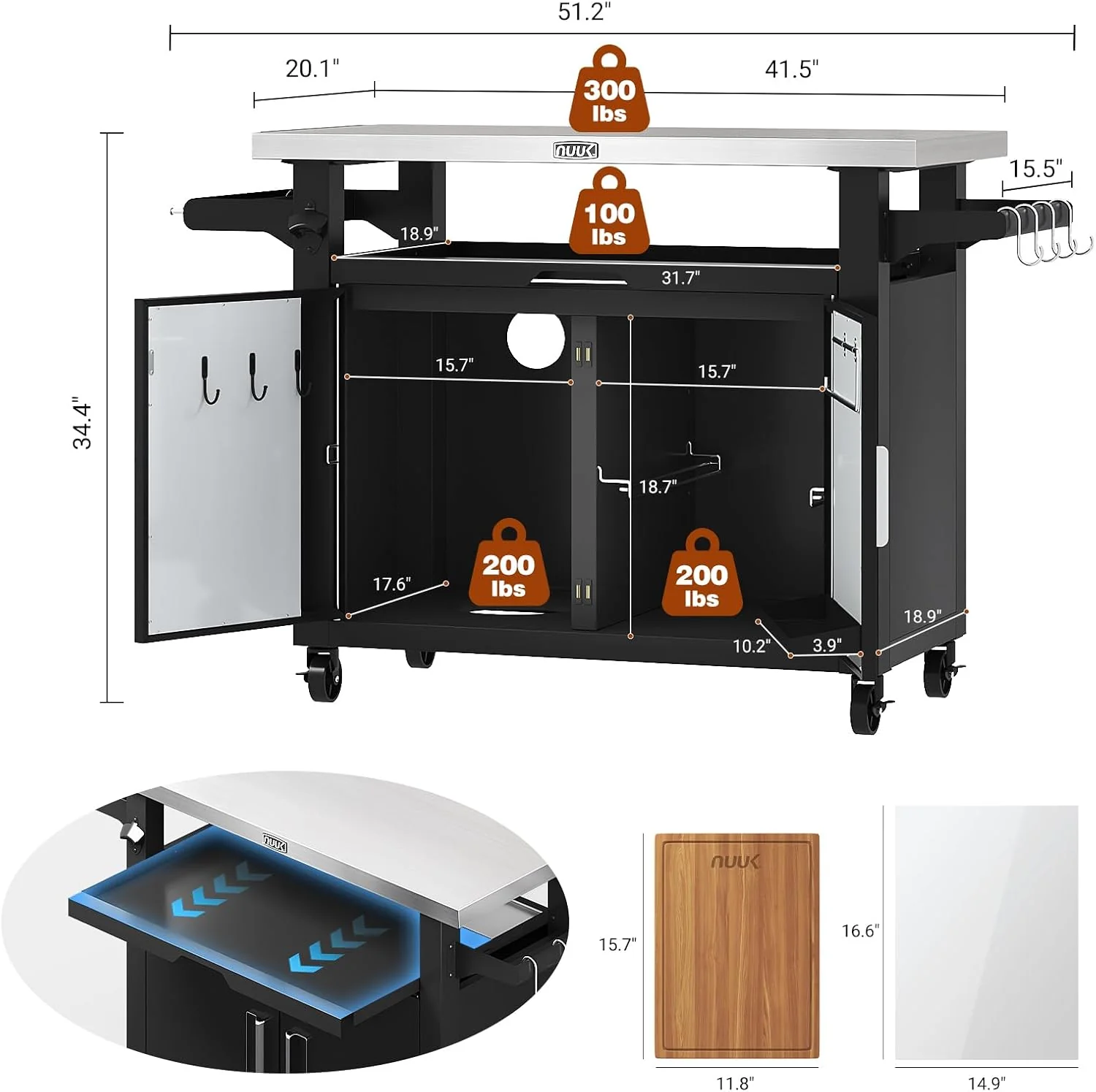 Outdoor Grill Prep Table with Storage Cabinet - Stainless Steel Top