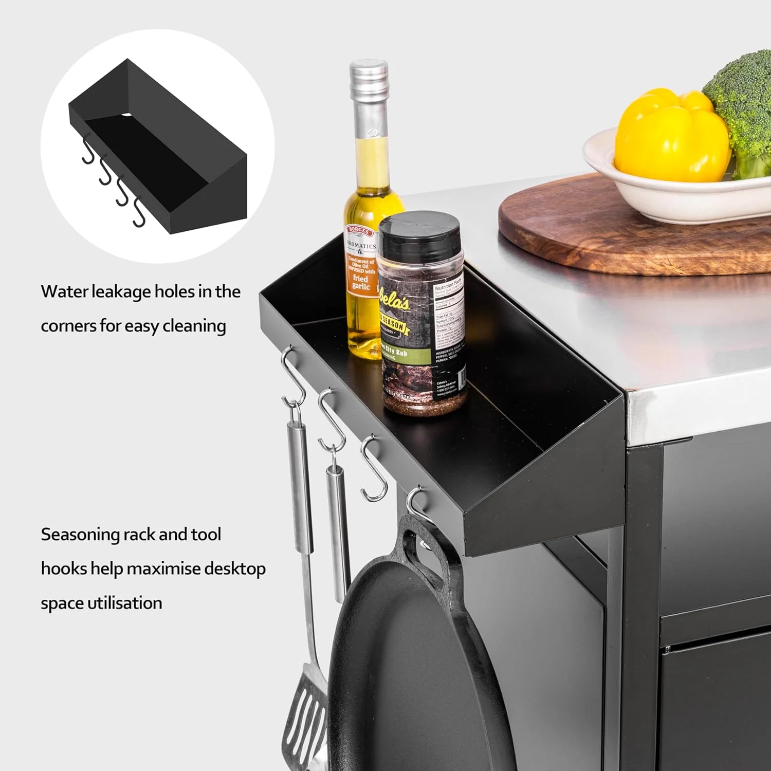 Outdoor Kitchen Cabinet Grill Table - Multifunctional Prep Table & Bar