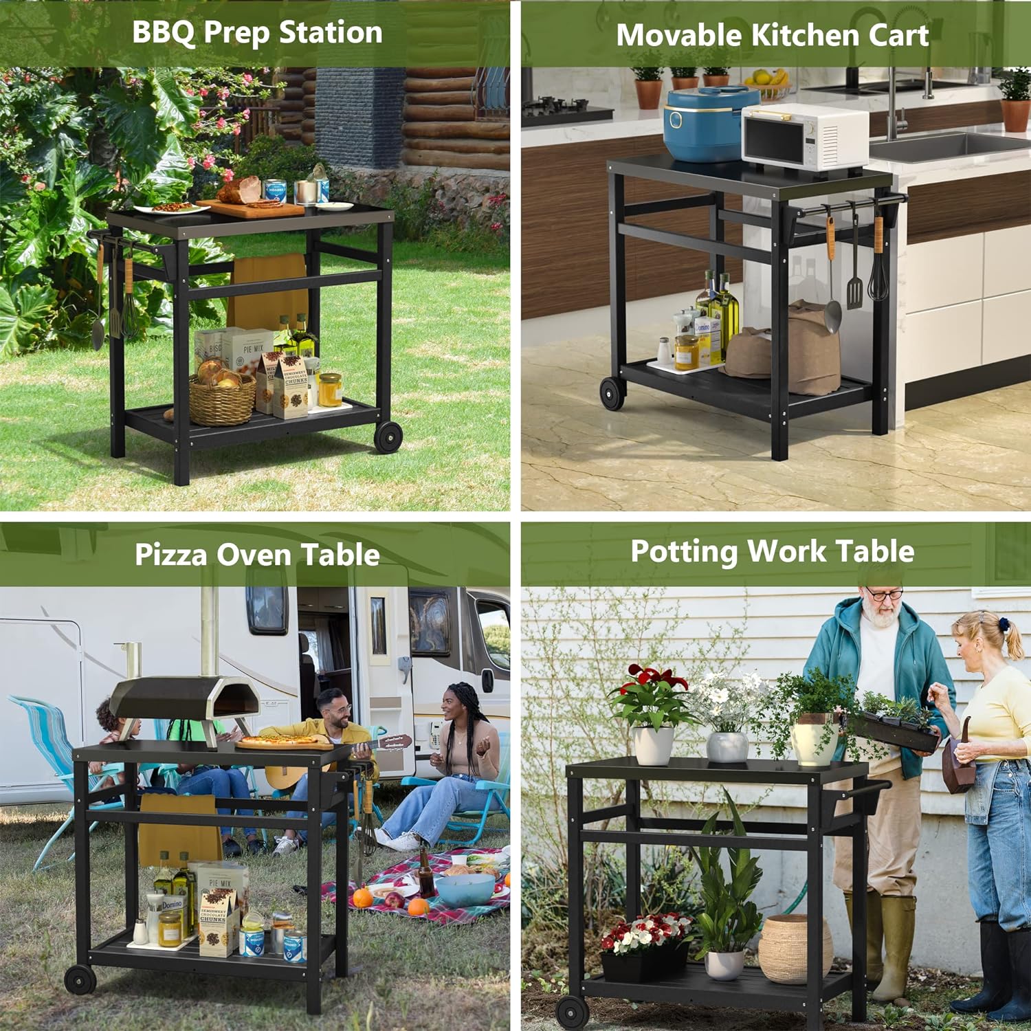 Outdoor Prep Cart Dining Table for Pizza Oven, Patio Grilling, and Backyard BBQ
