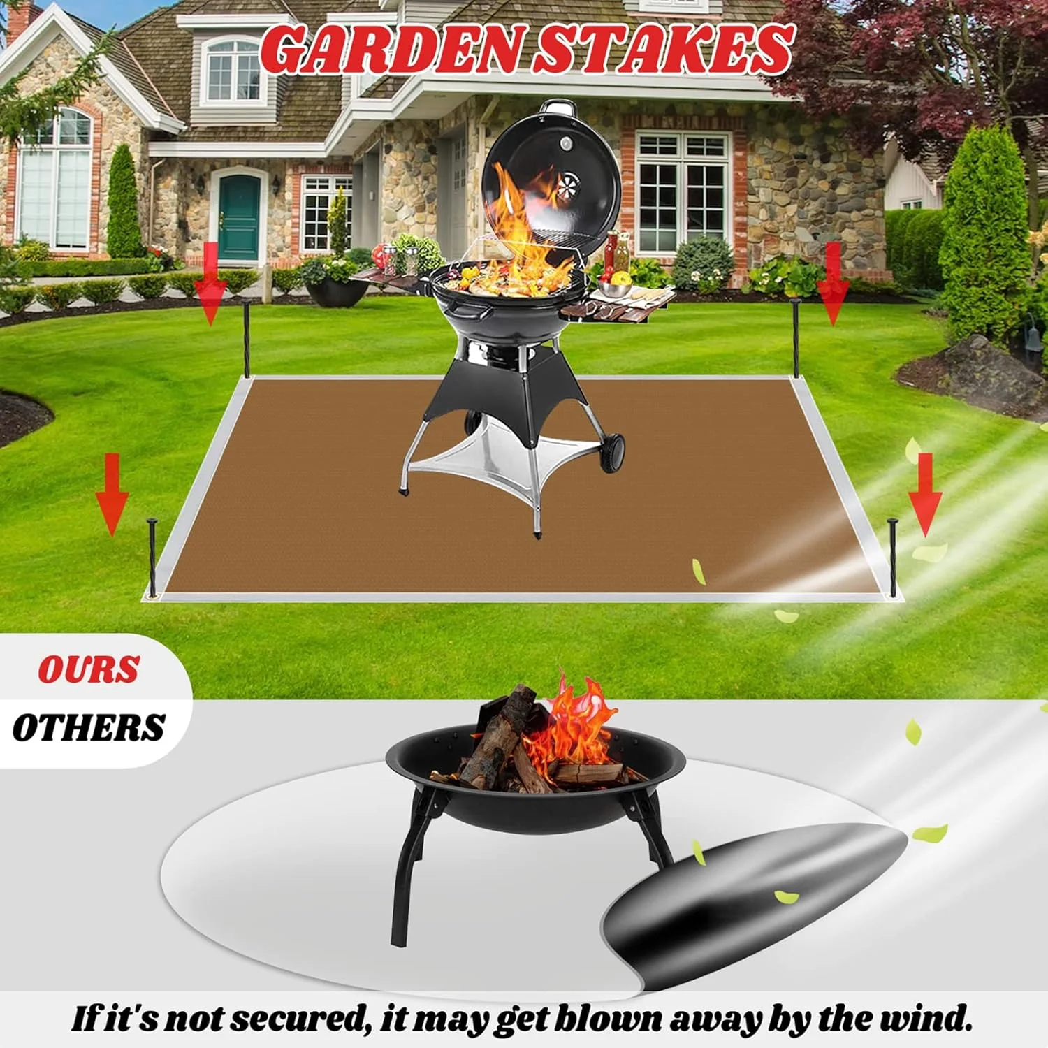 Large Grill Mat, 70x60 Inch Outdoor Deck Protector, Fireproof