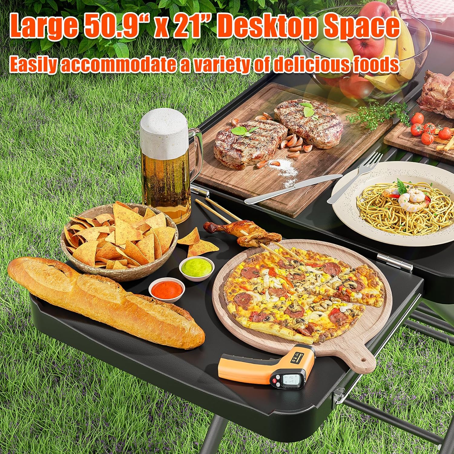 Portable Grill Cart for Outdoor Grills - Large Space Collapsible Stand with Side Shelf