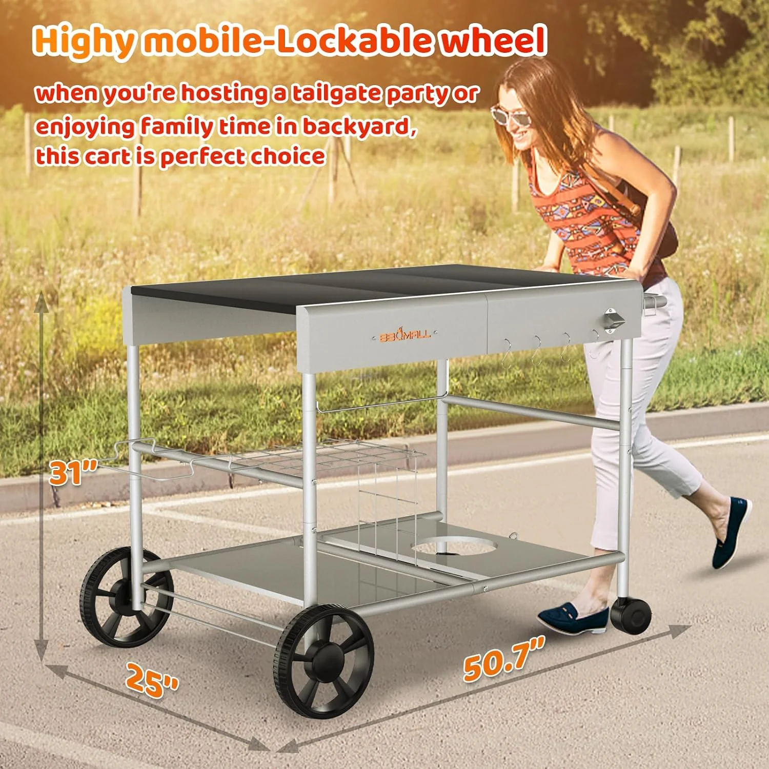 Outdoor Pizza Oven Table Cart | Movable Rolling Kitchen Cart for Ooni and Ninja Woodfire Grills