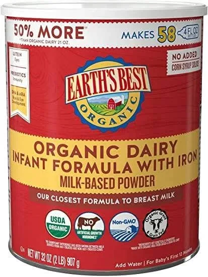 Earth's Best Organic Infant Formula with Iron, Organic Dairy, Milk-Based Powder - 32 oz