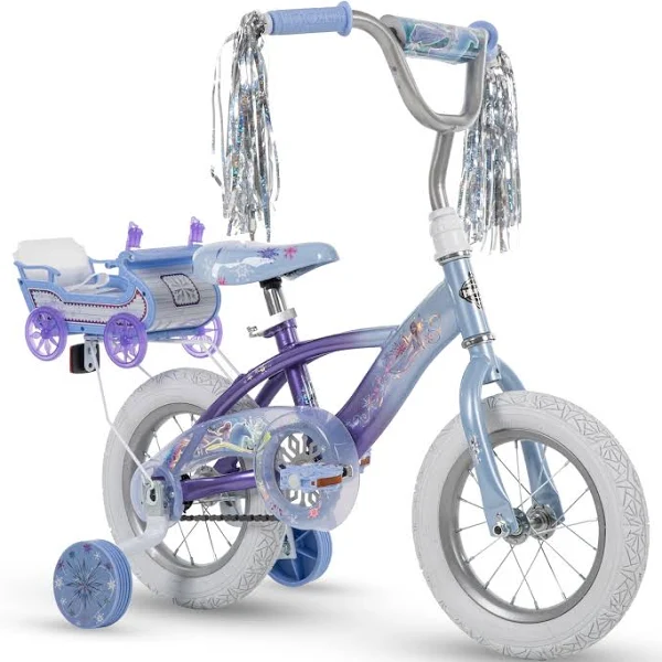Disney Frozen Bike with Doll Carrier Sleigh for Girl's, 12 in., White and Purple by Huffy