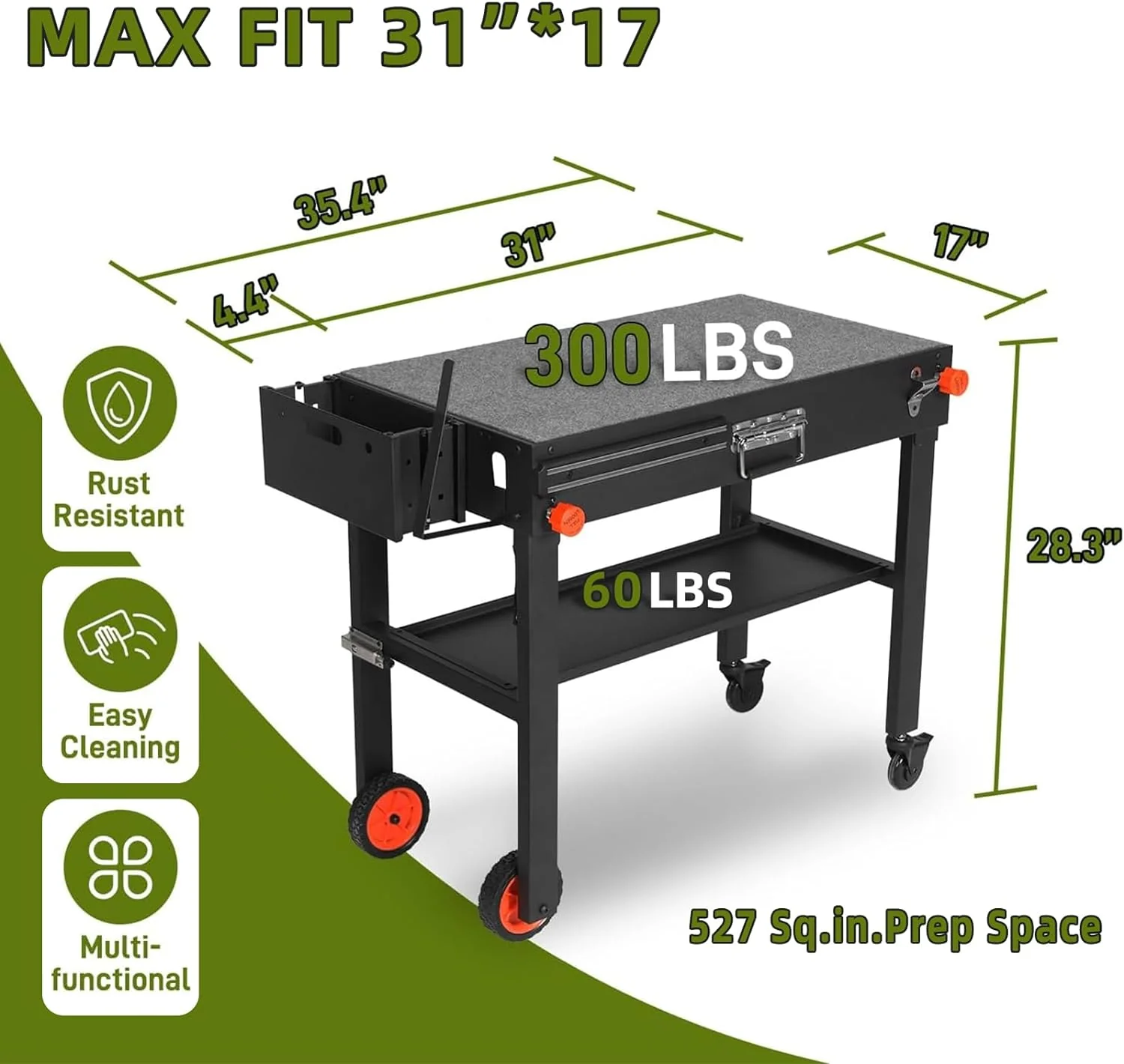 Adjustable 3-Shelf Indoor & Outdoor Grill Table | Portable Work Table with Stainless Steel Tabletop