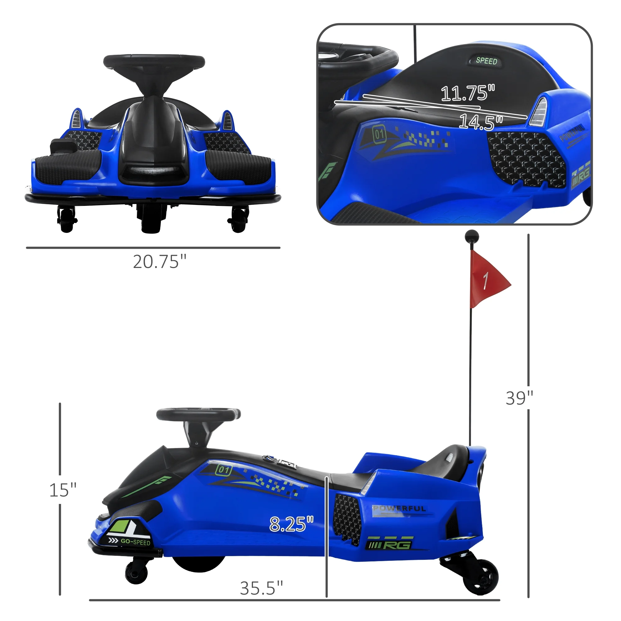 Aosom 12V Electric Drifting Go Kart w/ Slow Start, Music, Lights, Blue