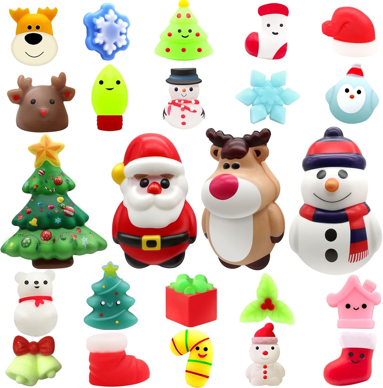 Christmas Advent Calendar 2023 with 4 Cute Jumbo and 20 Mochi Squishy Assorted Toys, 24 Days Countdown Calendar, Xmas Stocking Stuffers Gifts for Boys Girls Christmas Party Favor