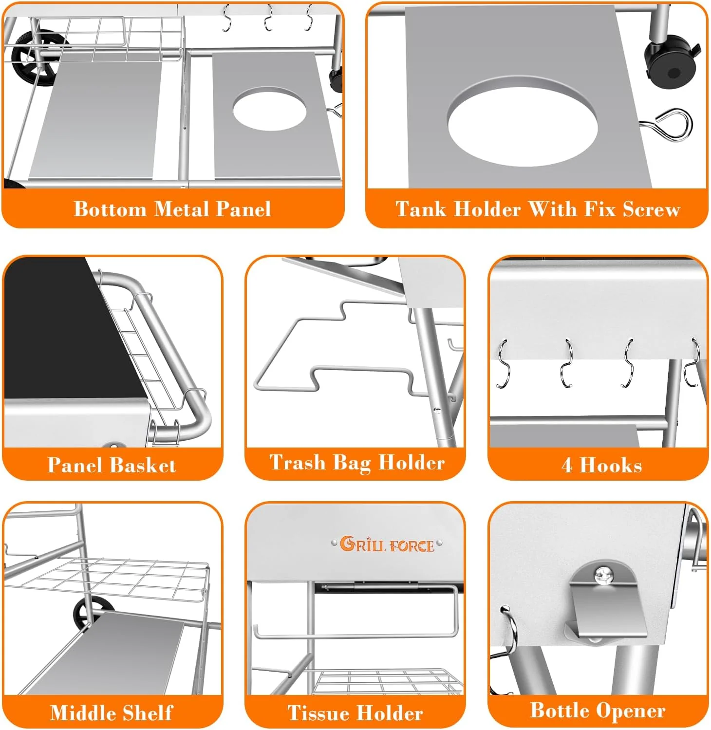 Pizza Oven Table with Topping Station, Movable Stand for Outdoor Grilling - Black