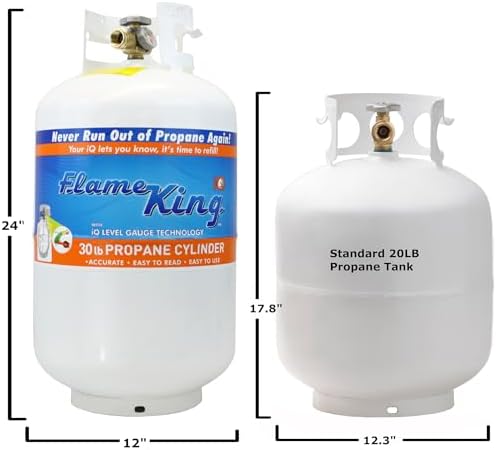 2024 Flame King YSN330 30lb Steel Propane Tank Cylinder with Gauge and OPD Valve for Grills and BBQs  Camping  Fishing  & Outdoor Activities  White