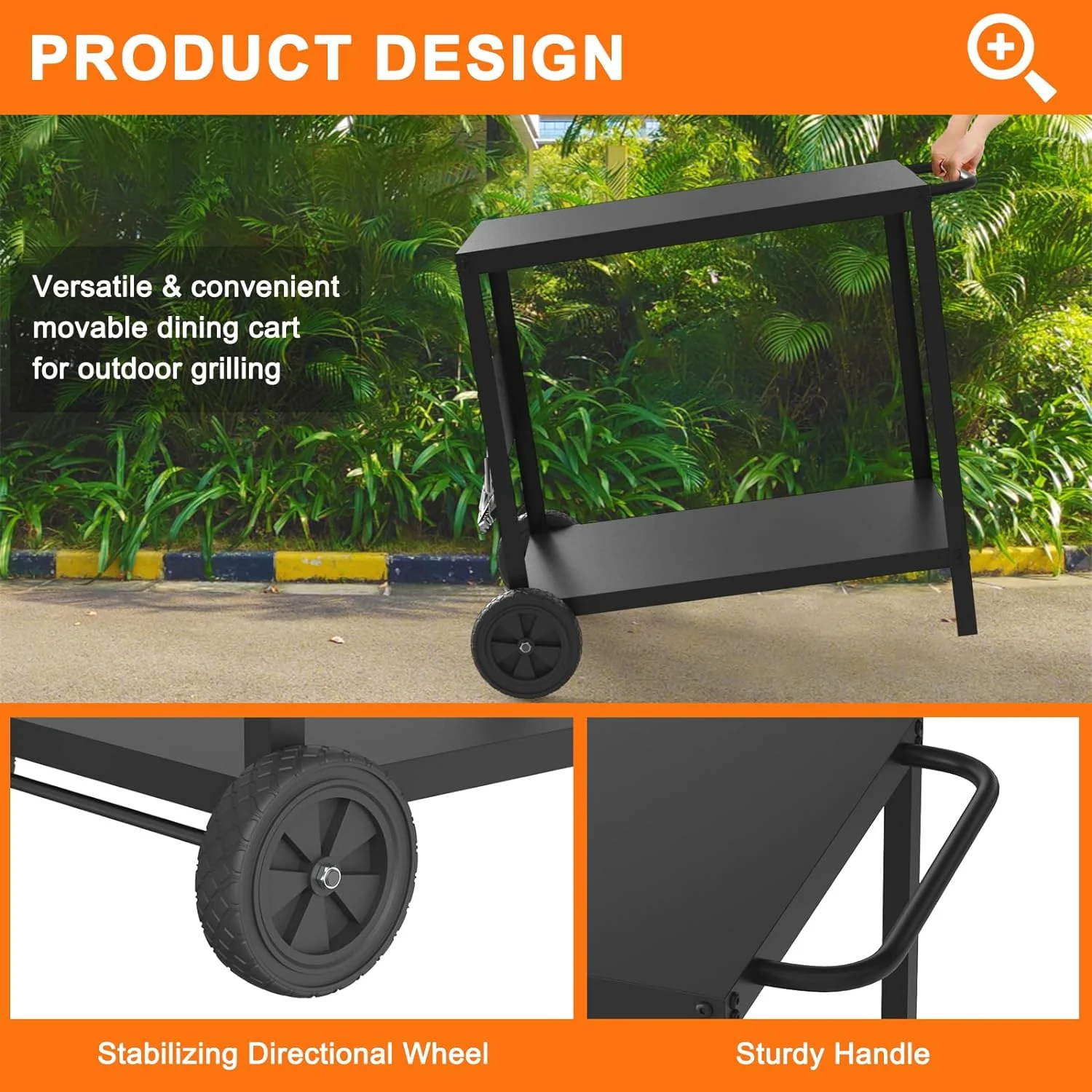 Double-Shelf Grill Table with Movable Pizza Oven Stand - Outdoor Kitchen Island