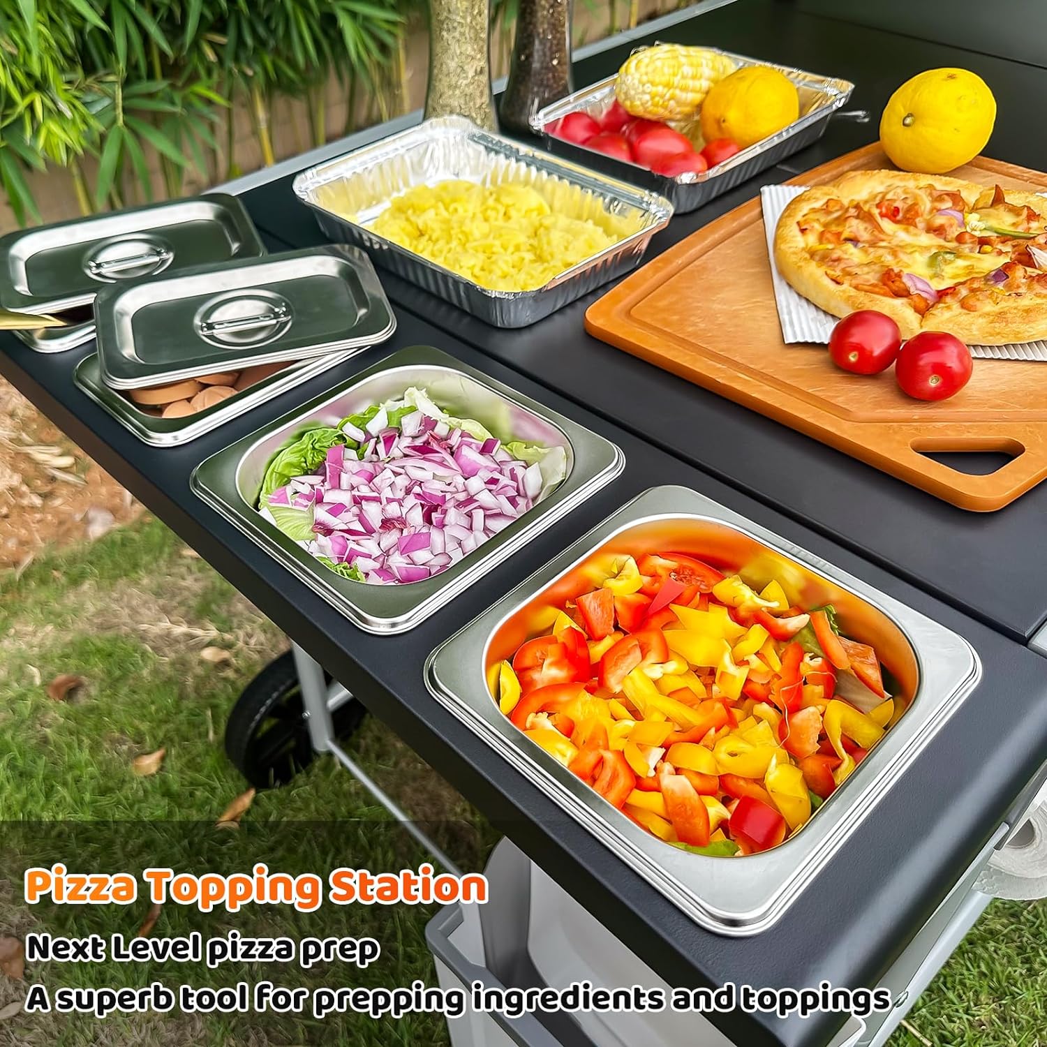 Pizza Oven Table Cart for Ooni Koda/Karu/Fyra 16 & 12 - Pizza Topping Station, Outdoor Grill Stand