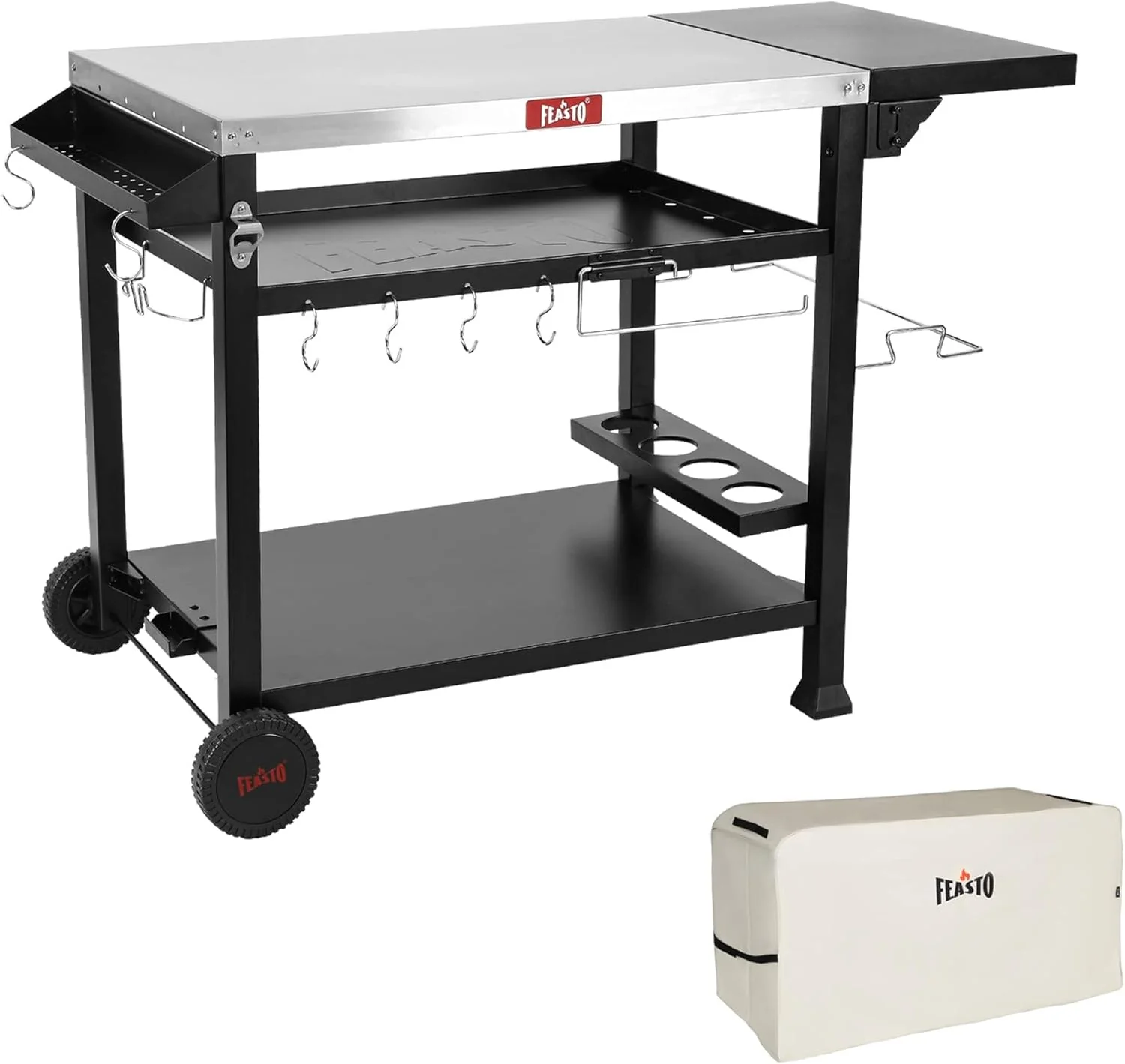 3-Shelf Outdoor Grill Table | Indoor & Outdoor Pizza Oven Station, Movable Prep Table