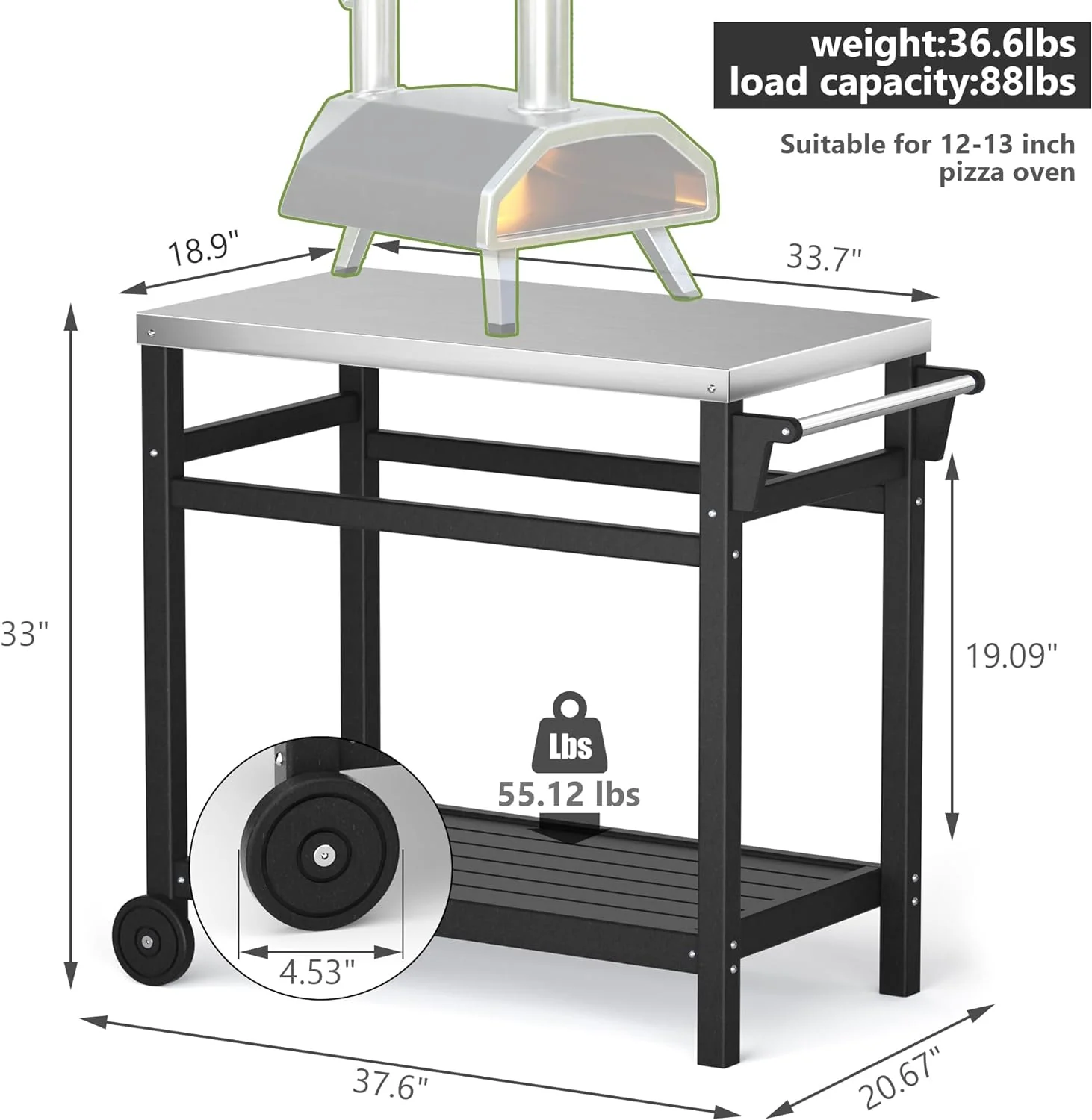 Outdoor Prep Cart Dining Table for Pizza Oven, Patio Grilling, and Backyard BBQ