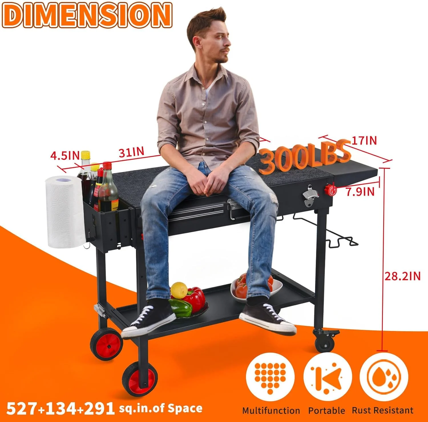 Portable Outdoor Grill Table with Wheels - Fits 17�� or 22�� Tabletop Grill