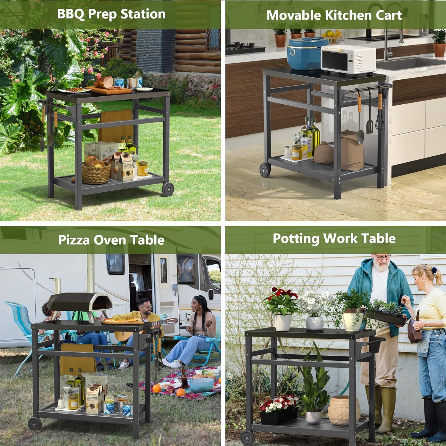 Outdoor Prep Cart Dining Table for Pizza Oven, Patio Grilling, and Backyard BBQ | Gray