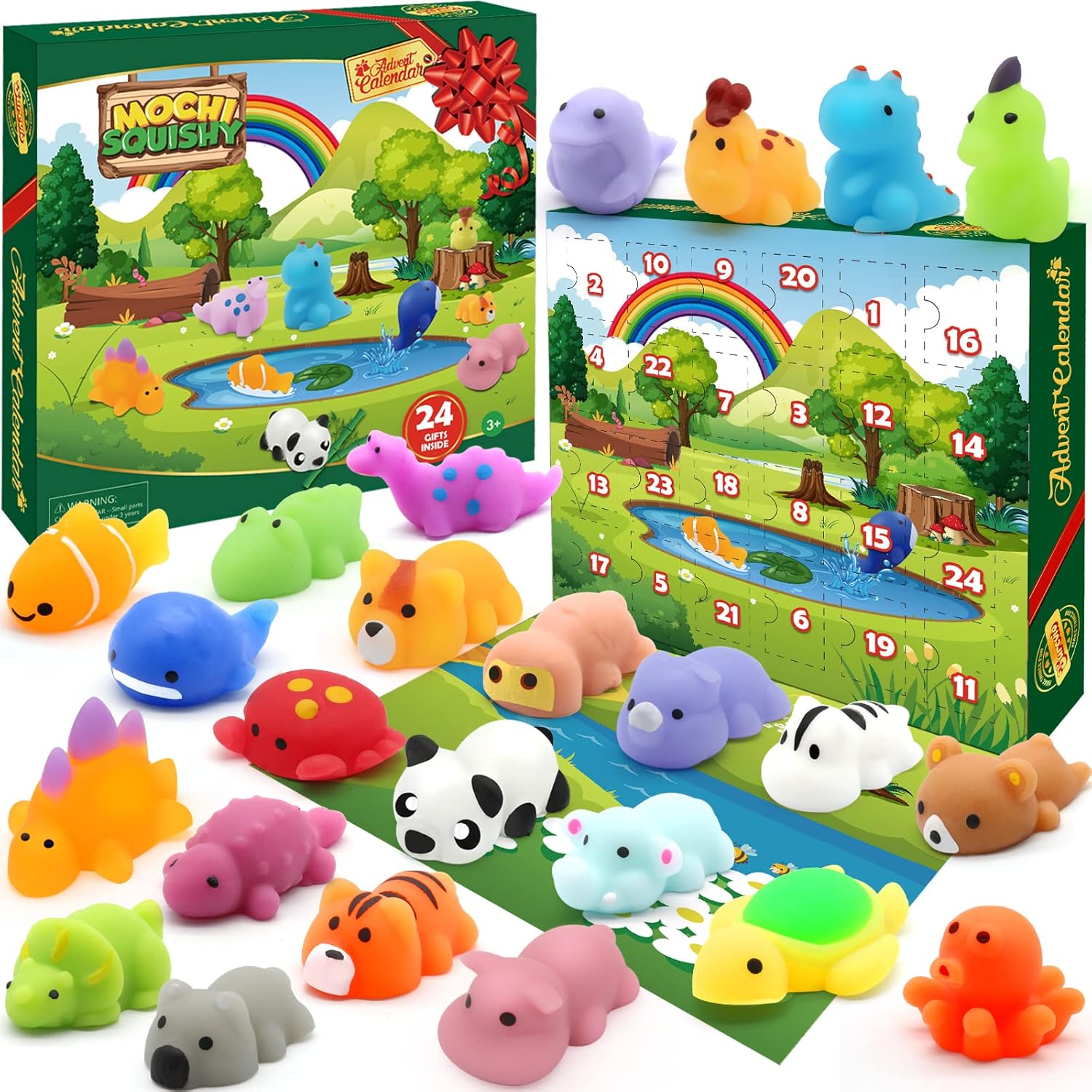 Christmas Advent Calendar 2023 with 4 Cute Jumbo and 20 Mochi Squishy Assorted Toys, 24 Days Countdown Calendar, Xmas Stocking Stuffers Gifts for Boys Girls Christmas Party Favor
