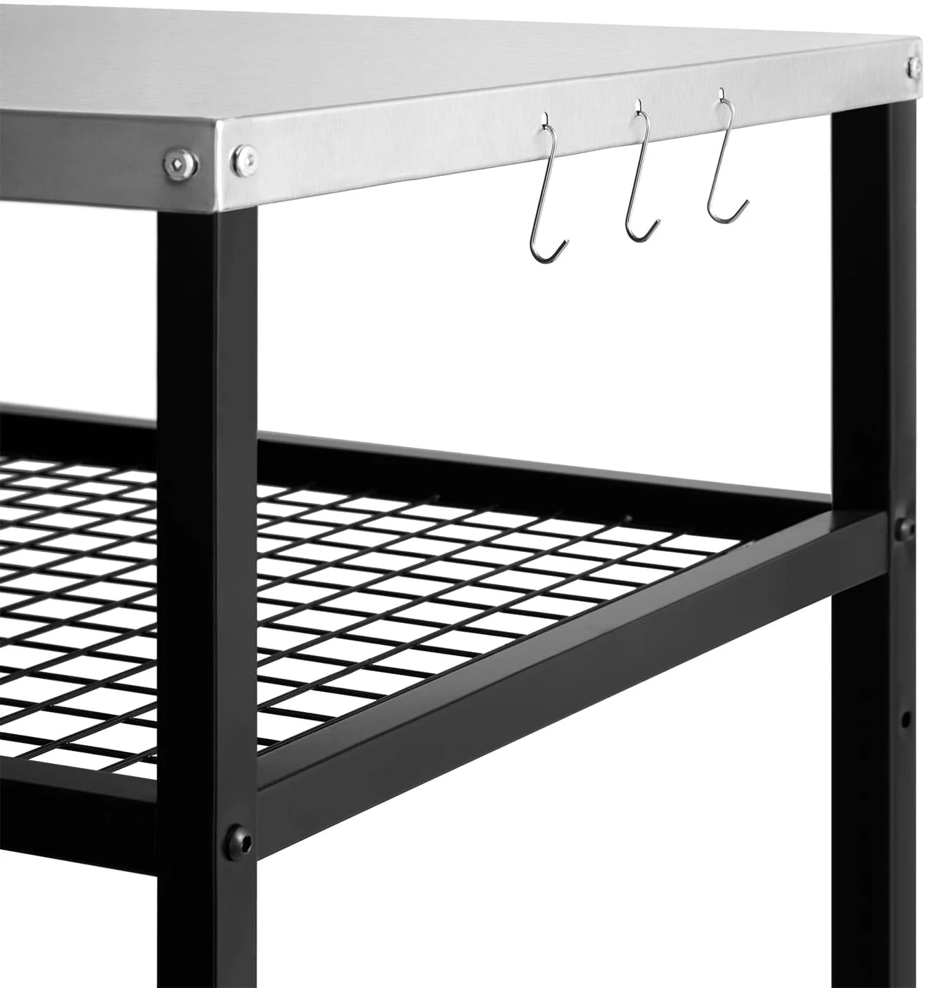 Stainless Steel Grill Cart - Pizza Oven Stand with Wheels, Three-Shelf Outdoor Trolley