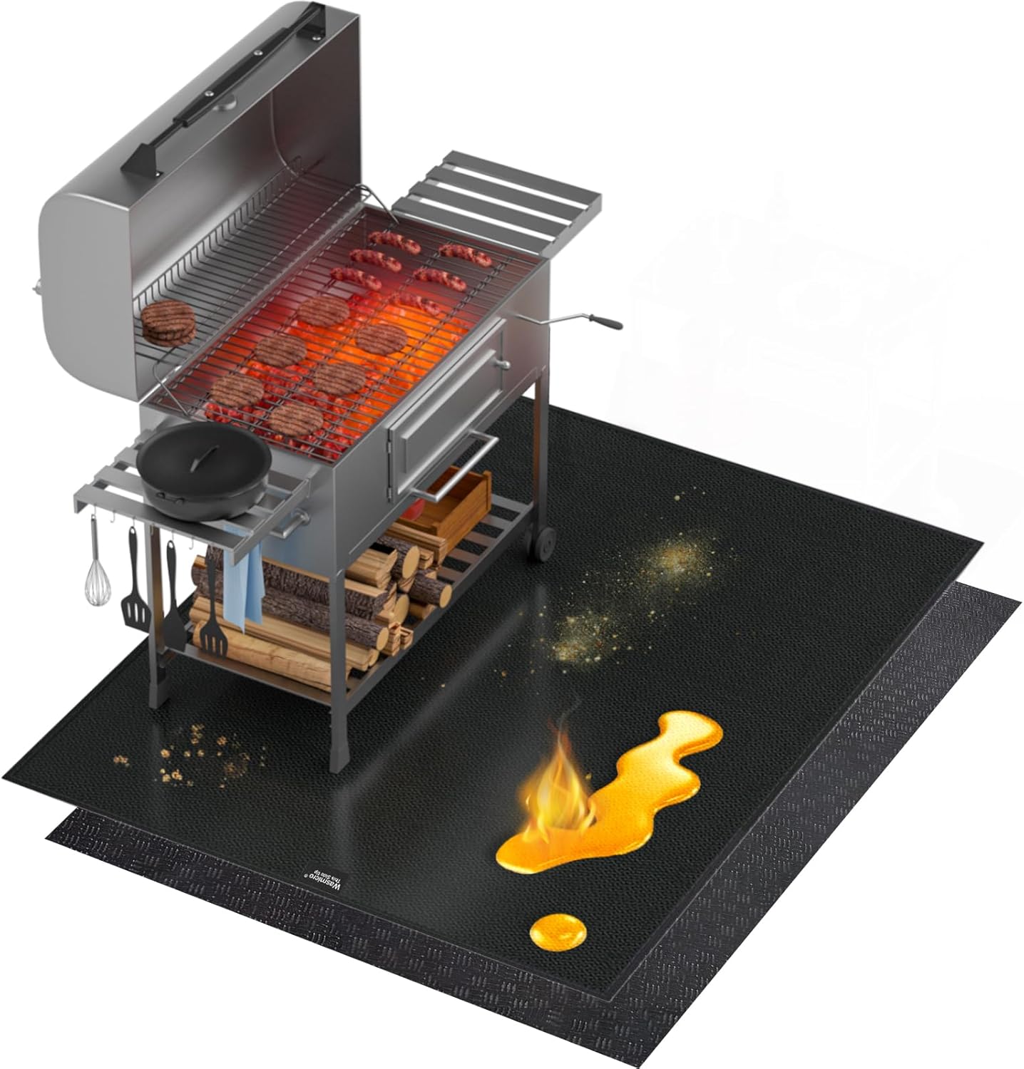 Double Layer Thickened Large Under Grill Mat 90x48 Inch, Fireproof Mat with Anti-Slip Rug 2-in-1