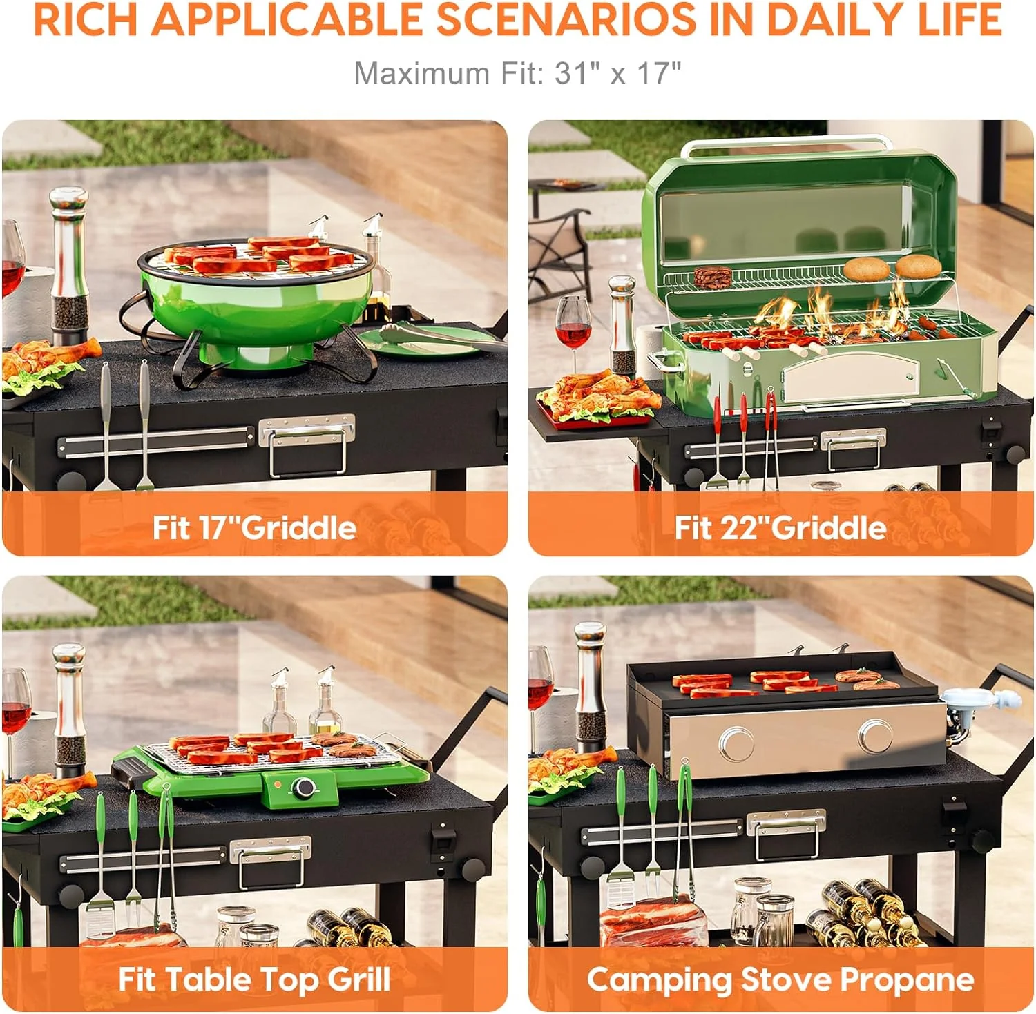 Portable Grill Table Stand for Blackstone & Ninja Griddles - Durable Metal