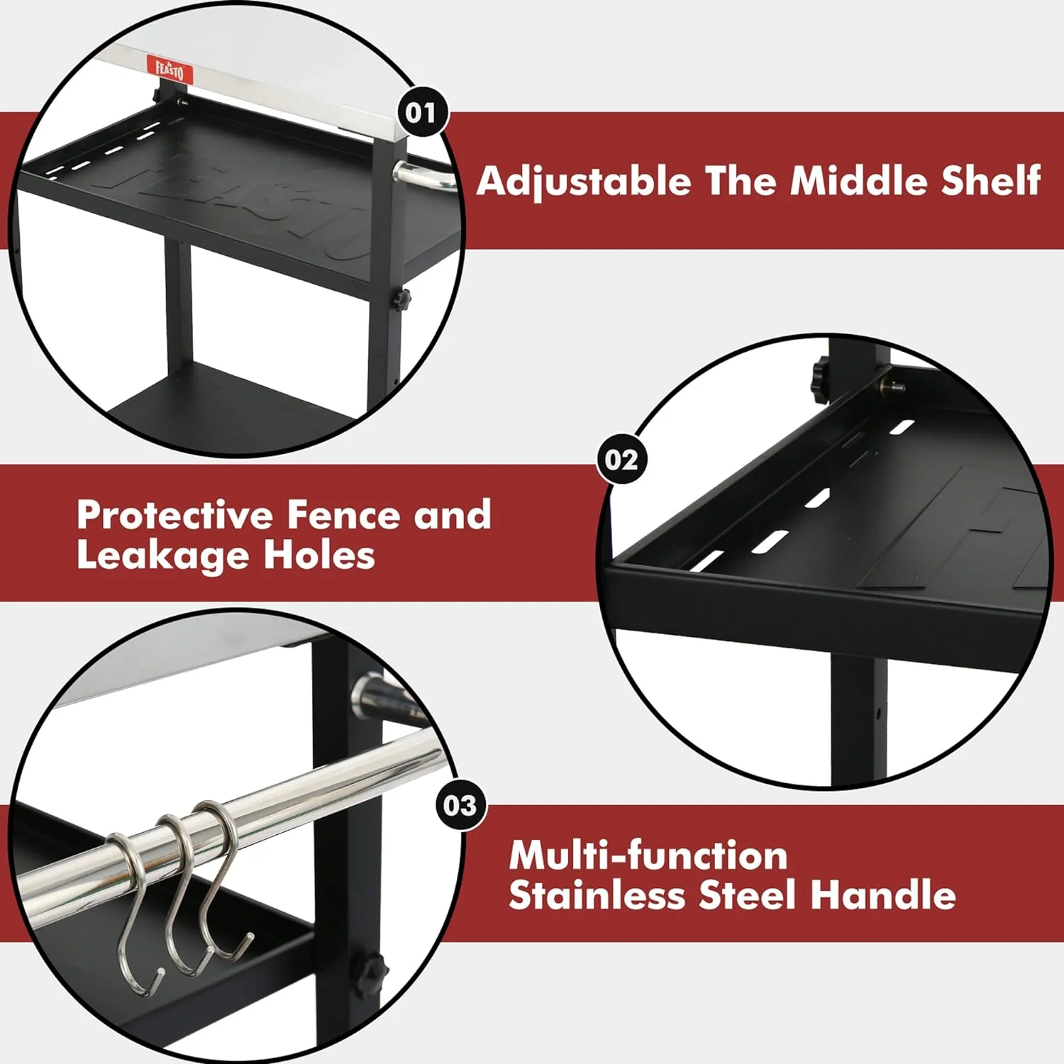 Adjustable 3-Shelf Indoor & Outdoor Grill Table | Portable Work Table with Stainless Steel Tabletop