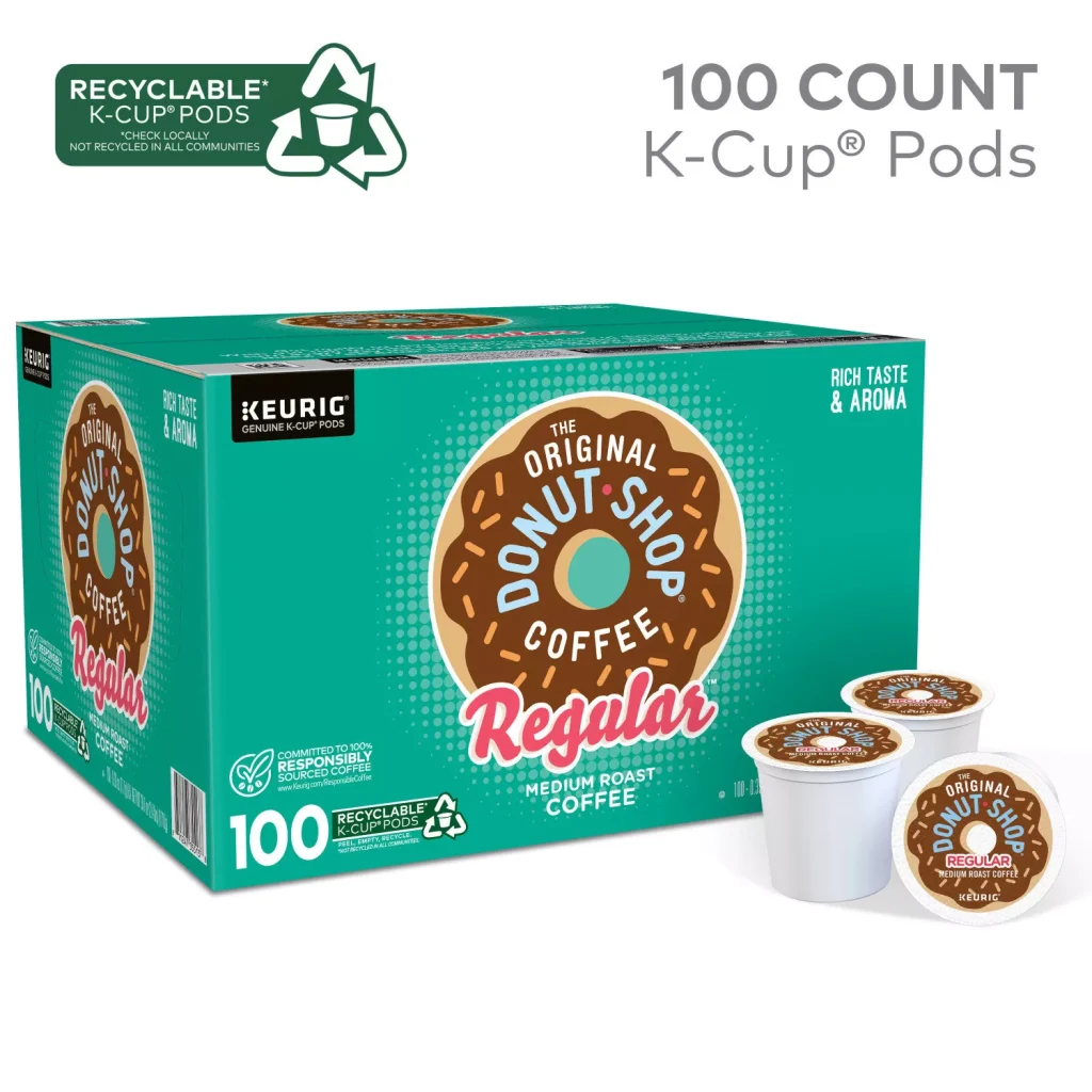 The Original Donut Shop Medium Roast Coffee Pods, 100 Count – Compatible with Keurig K-Cup Brewers, Kosher Certified