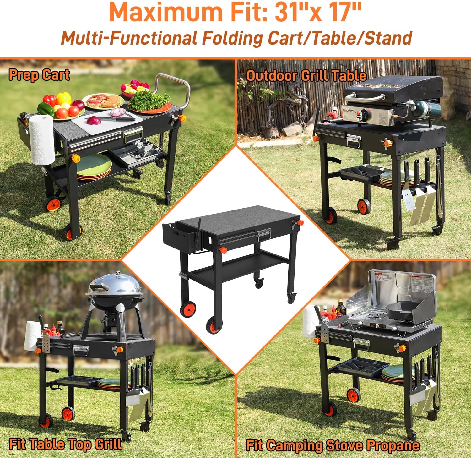 Portable Grill Table Stand | Folding Prep Station for 17