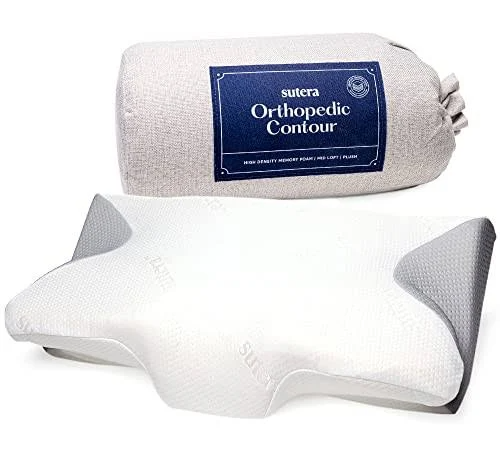 Sutera - Contour Memory Foam Pillow for Sleeping, Orthopedic Cervical Support for Neck, Shoulder and Back Pain Relief, Ergonomic Pillow for Side, Back