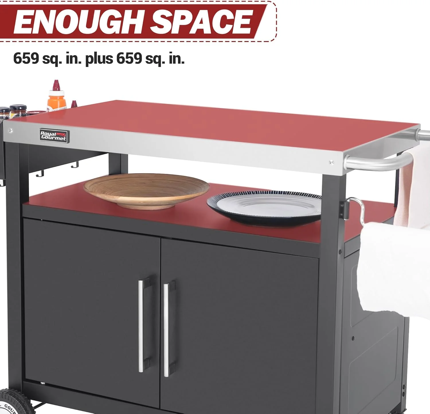 Outdoor Grill Cart with Wheels - Stainless Steel Kitchen Island