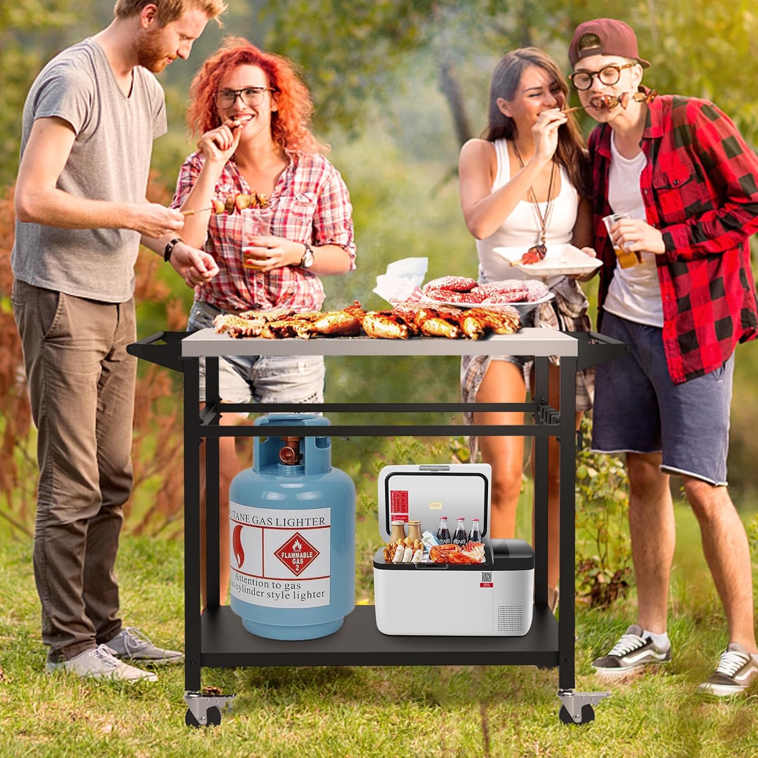 Multifunctional Stainless Steel Grill Table | Double-Shelf 20