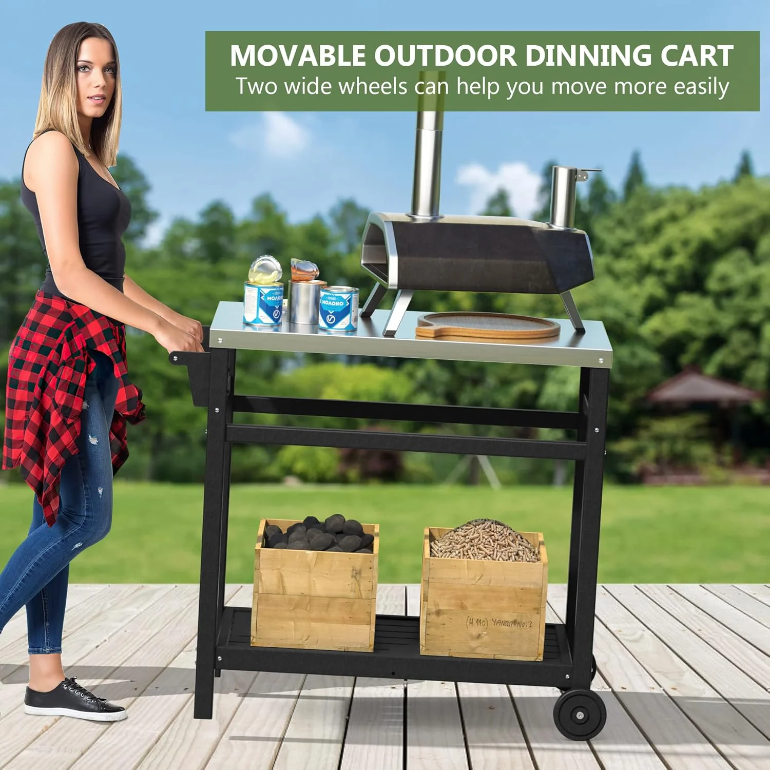 Outdoor Prep Cart Dining Table for Pizza Oven, Patio Grilling, and Backyard BBQ