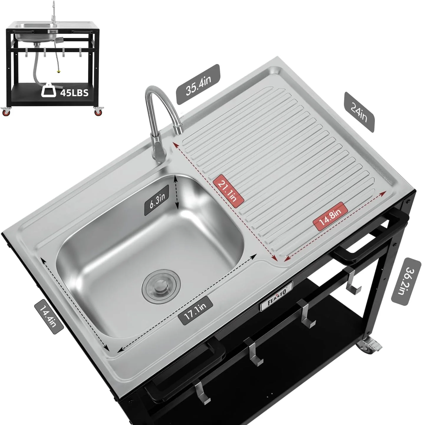 Modular Outdoor Kitchen Sink Station | Free Standing 304 Stainless Steel Utility Sink with Faucet