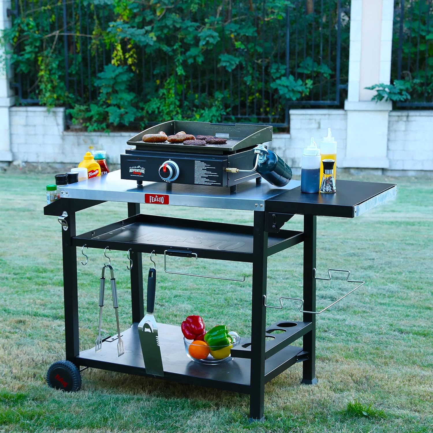 3-Shelf Outdoor Grill Table | Indoor & Outdoor Pizza Oven Station, Movable Prep Table