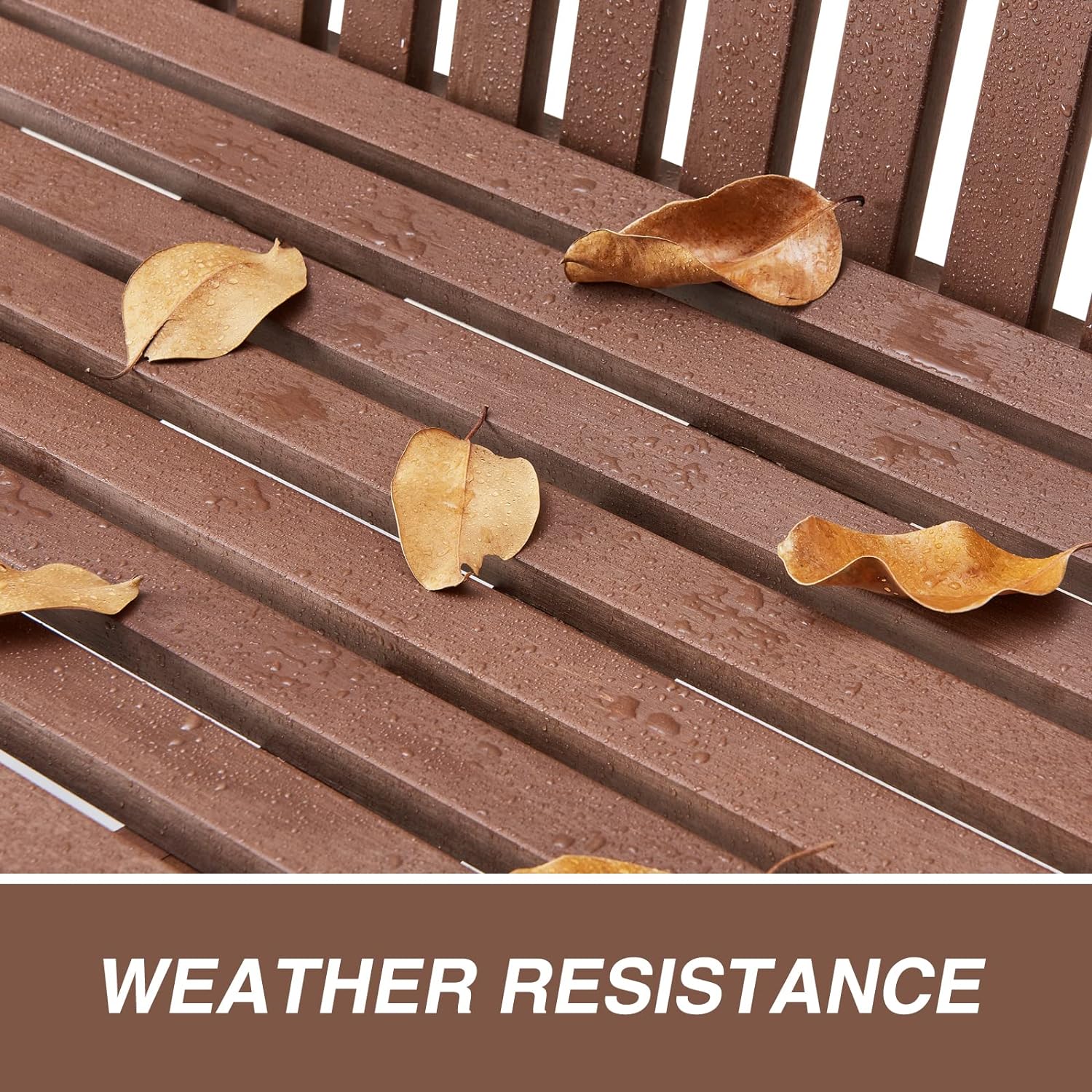 Psilvam Garden Bench, 2-Person Poly Lumber Patio Bench, All-Weather Outdoor Bench That Never Rot and Fade, Suit for Garden, Porch and Park(Brown)